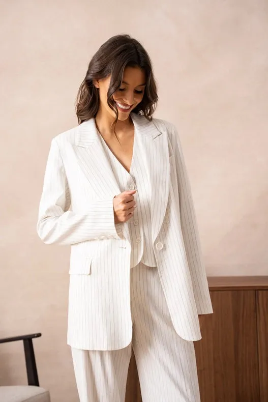 Oversized Striped Jacket With Linen White