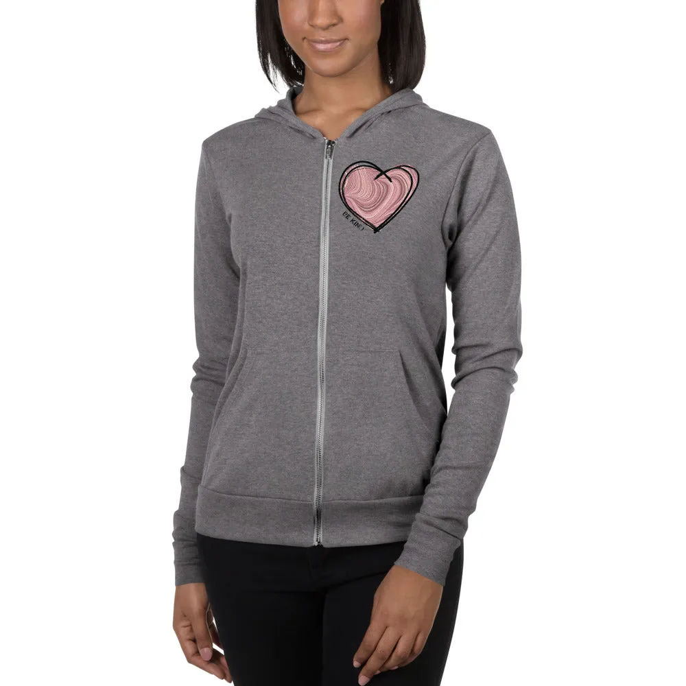 PINK "BE KIND" HEART LIGHT-WEIGHT ZIP HOODIE