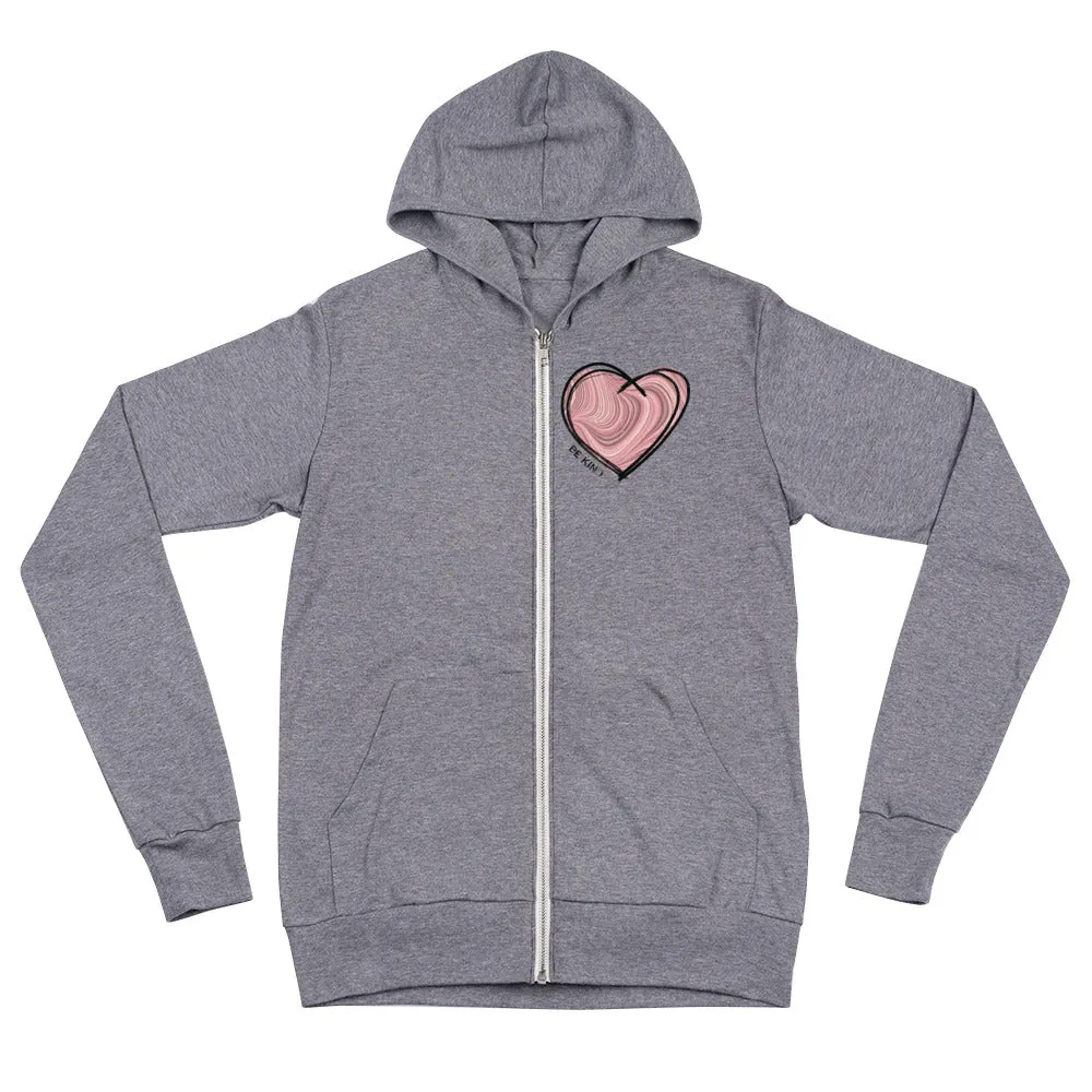 PINK "BE KIND" HEART LIGHT-WEIGHT ZIP HOODIE