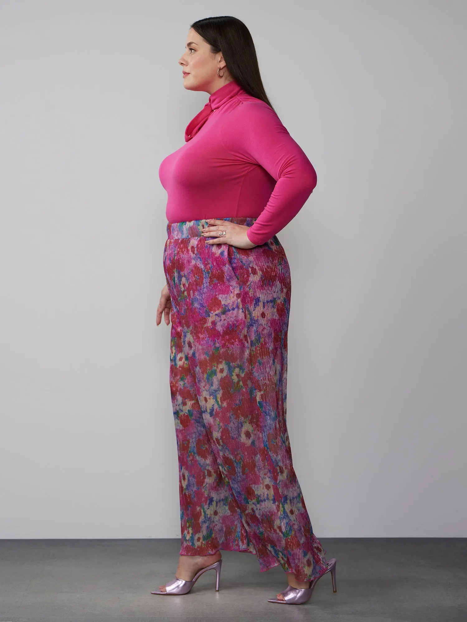 Plus Floral Plisse Palazzo Pant