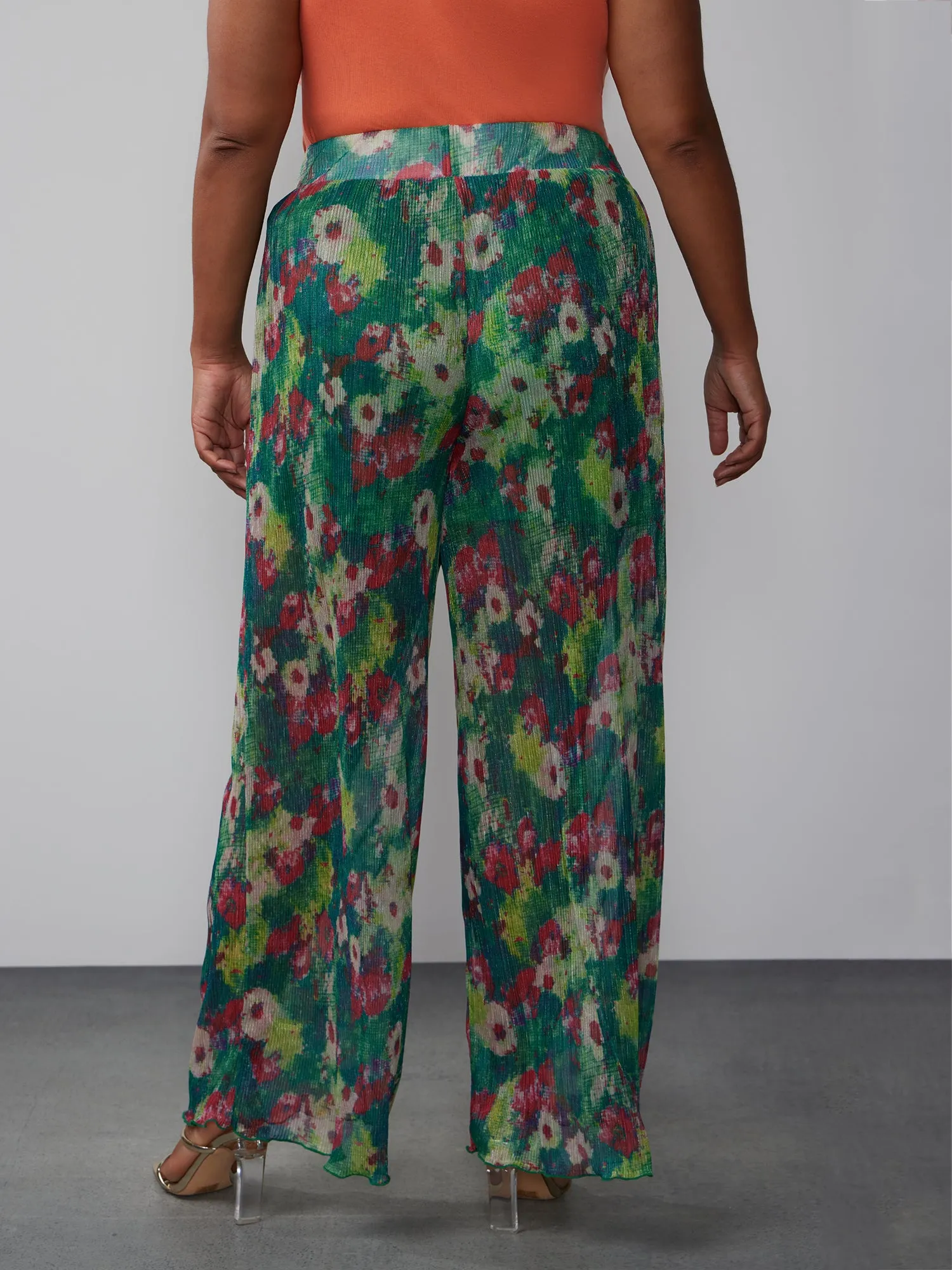 Plus Floral Plisse Palazzo Pant