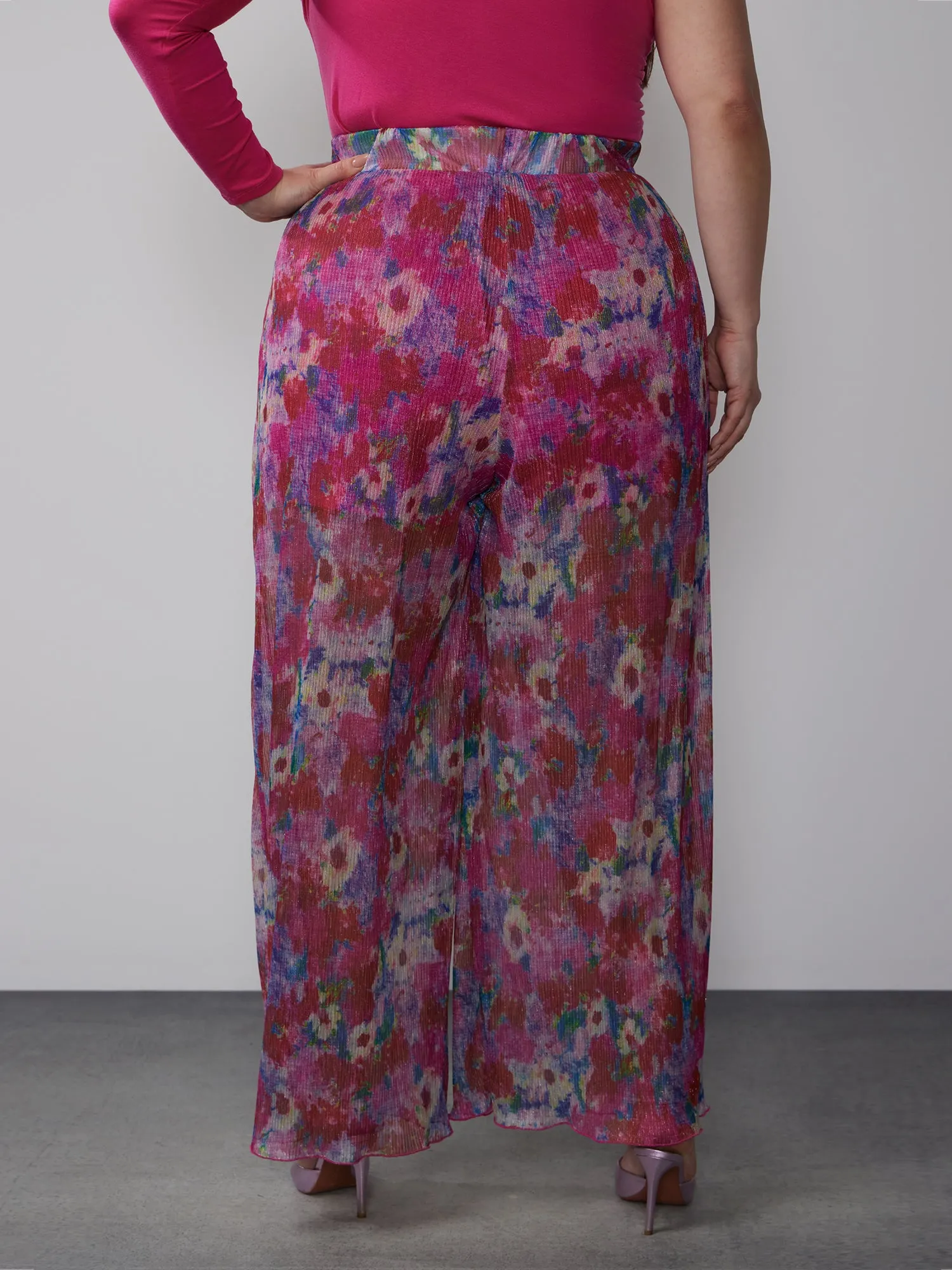 Plus Floral Plisse Palazzo Pant