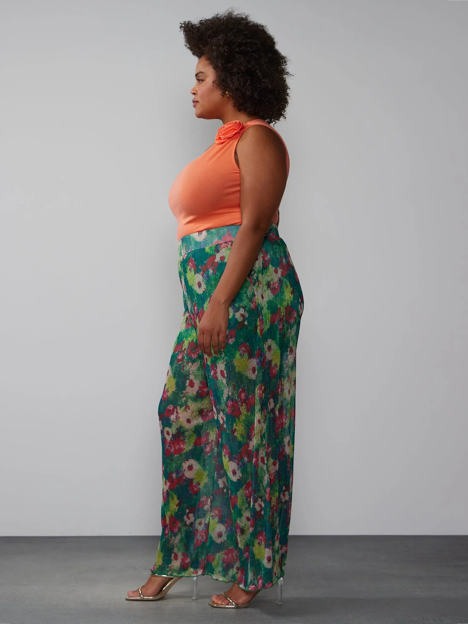 Plus Floral Plisse Palazzo Pant