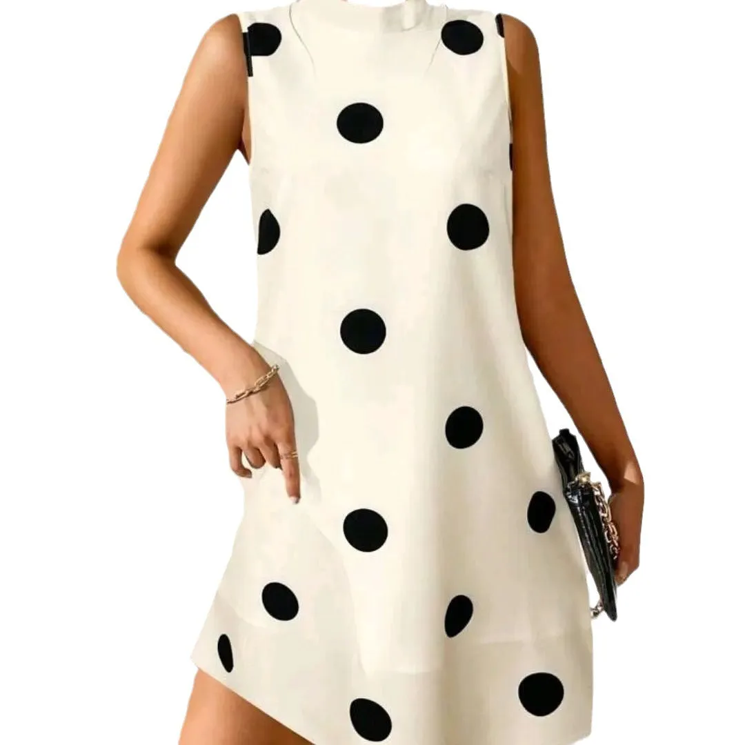 Polka dot round neck sleeveless dress