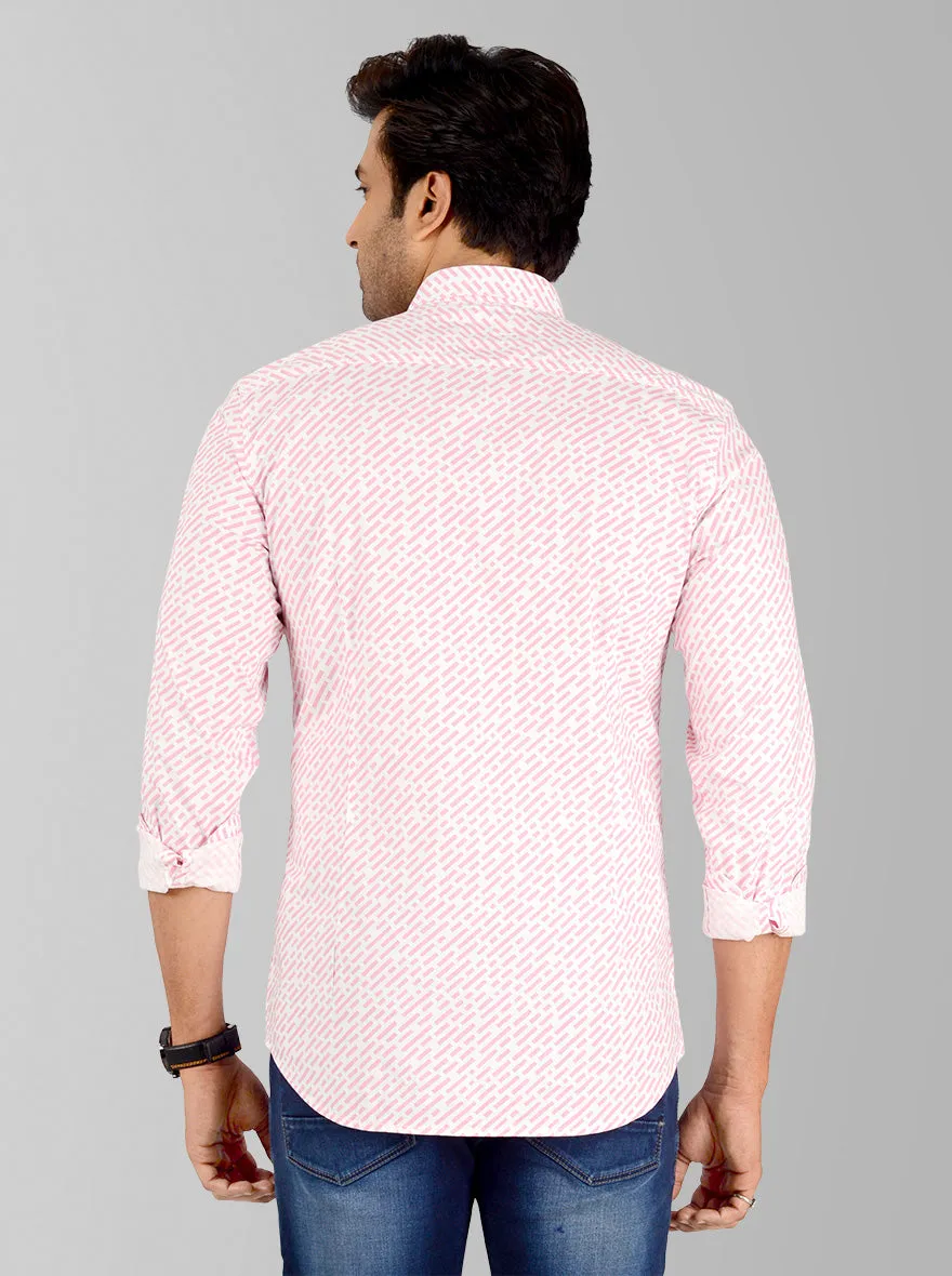 Powder Pink & White Printed Slim Fit Casual Shirt | JadeBlue