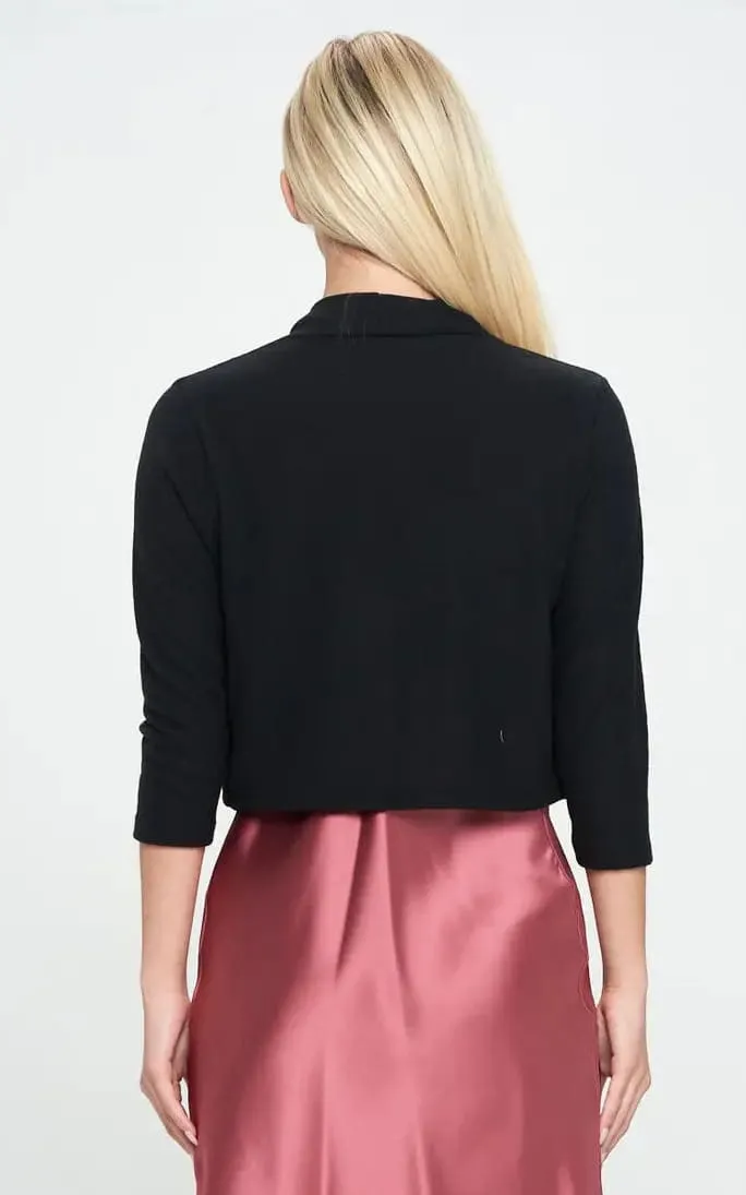 Renee C - Cashmere Feel Brushed Knit Bolero (Black & Ivory)