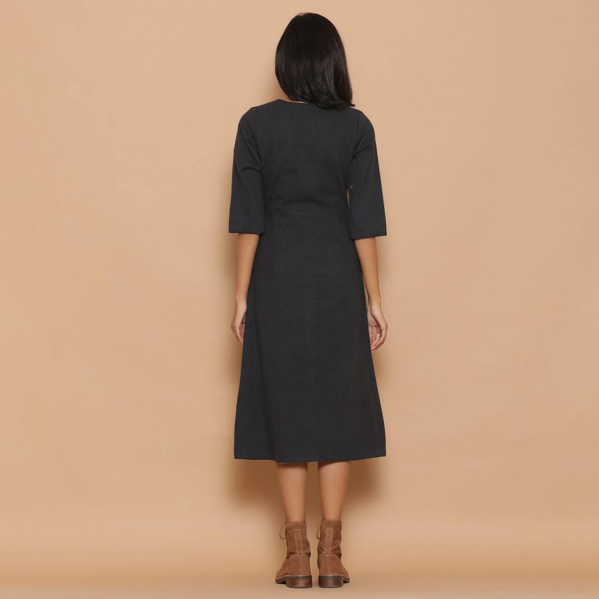 Reversible Warm Cotton Flannel Midi Slit Dress