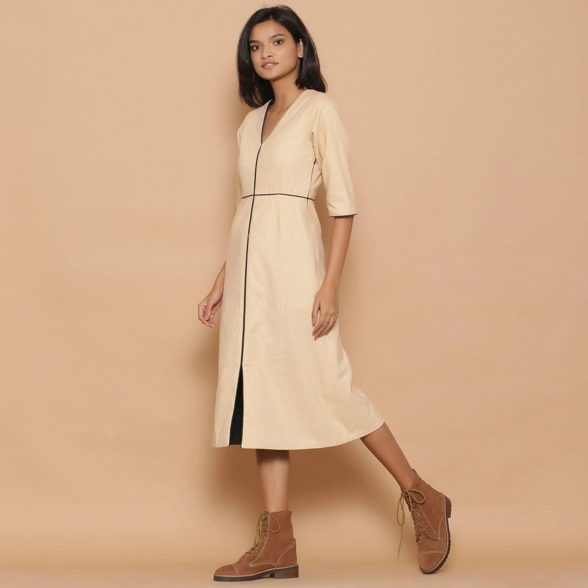 Reversible Warm Cotton Flannel Midi Slit Dress