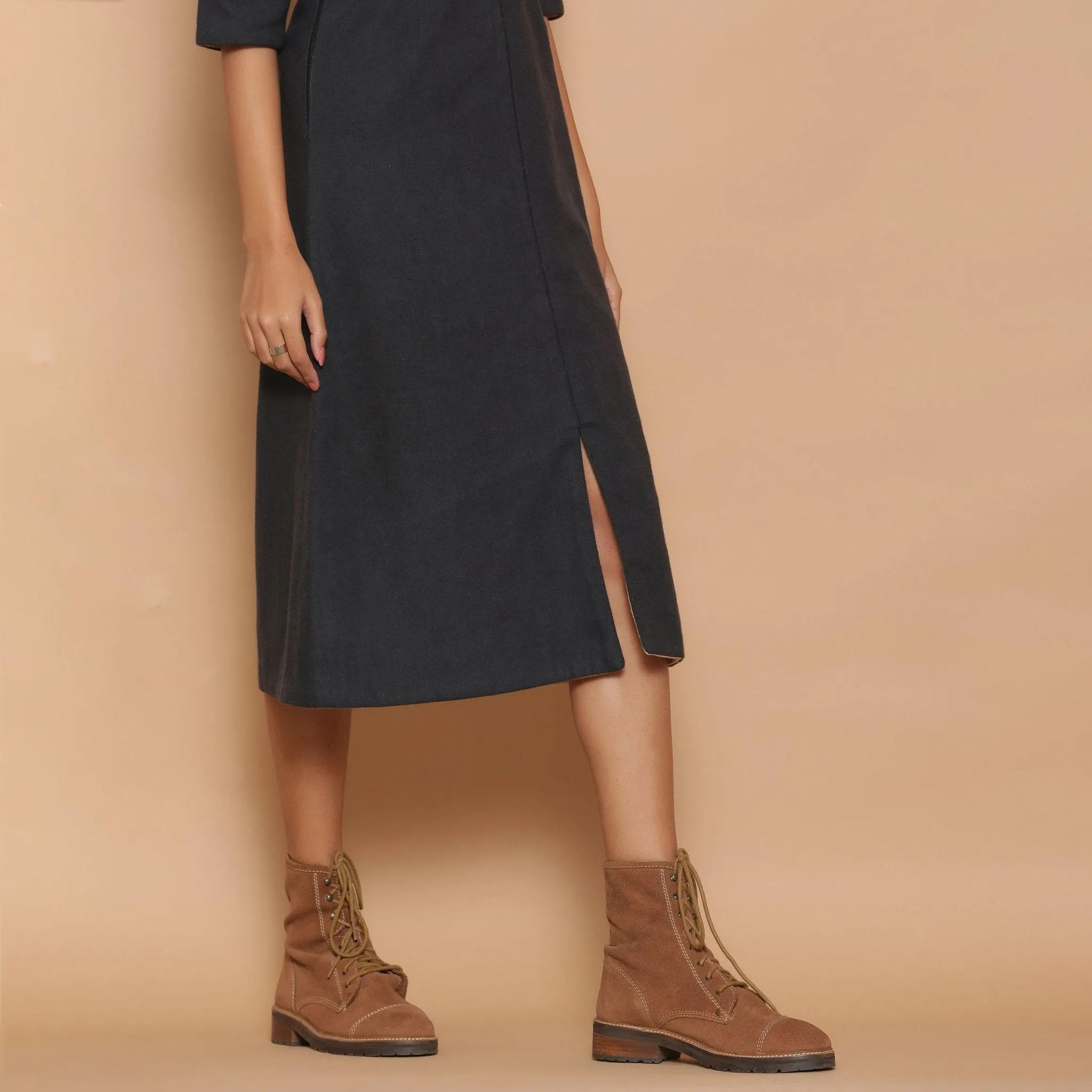 Reversible Warm Cotton Flannel Midi Slit Dress