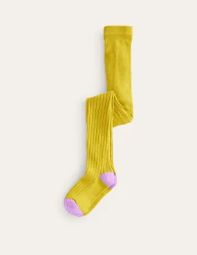 Ribbed Tights-Oil Yellow