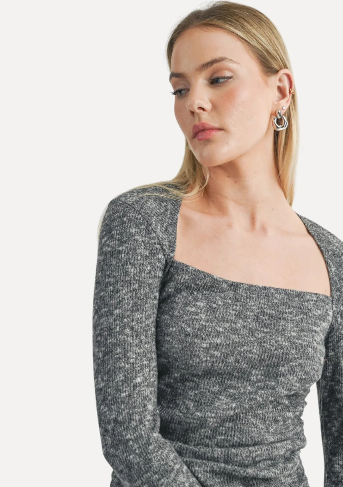 Romantics Long Sleeve Ruched Top - Charcoal