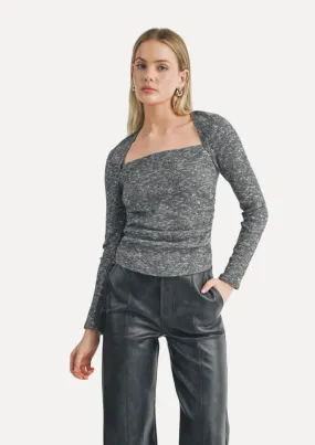 Romantics Long Sleeve Ruched Top - Charcoal