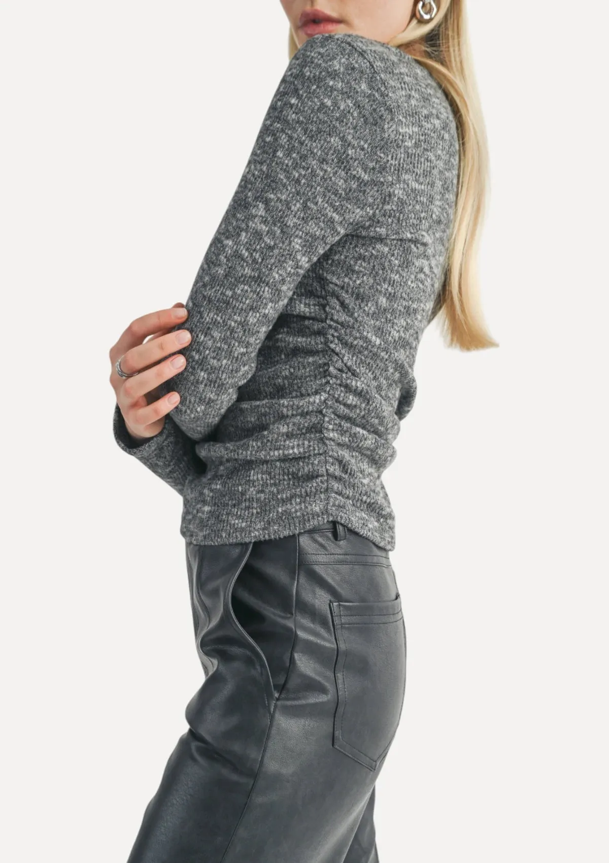 Romantics Long Sleeve Ruched Top - Charcoal