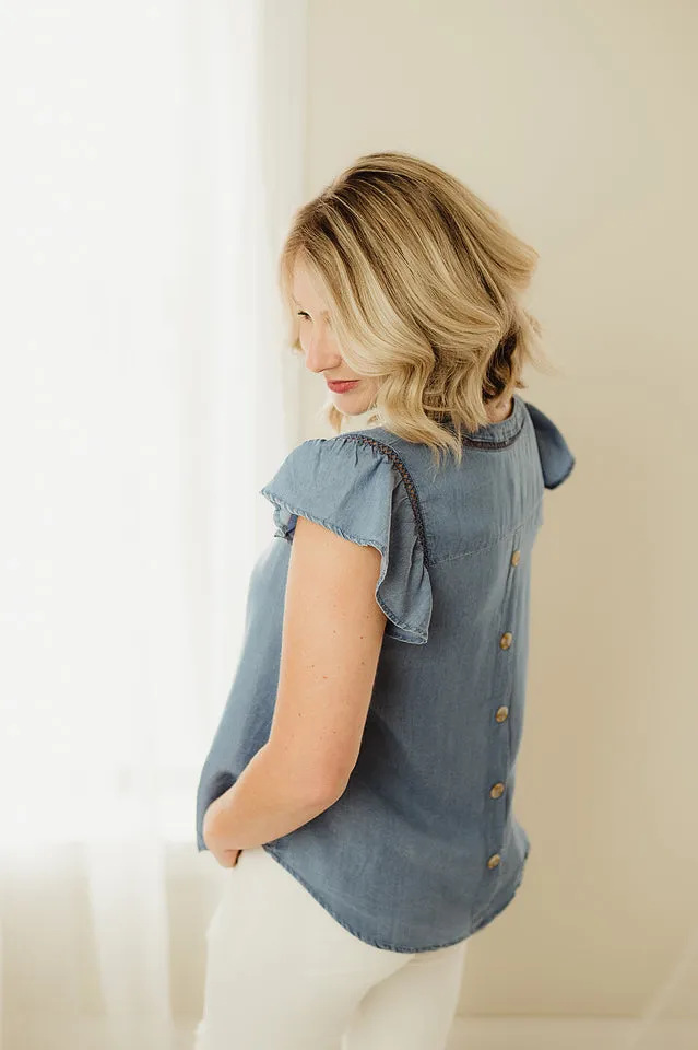 Ruffle Sleeve Chambray