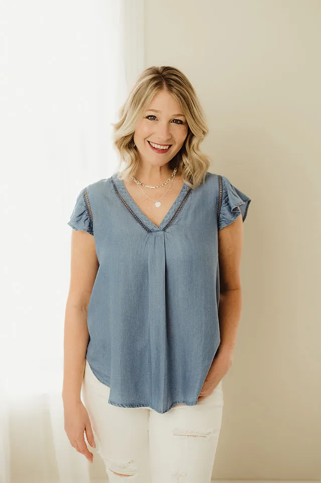 Ruffle Sleeve Chambray