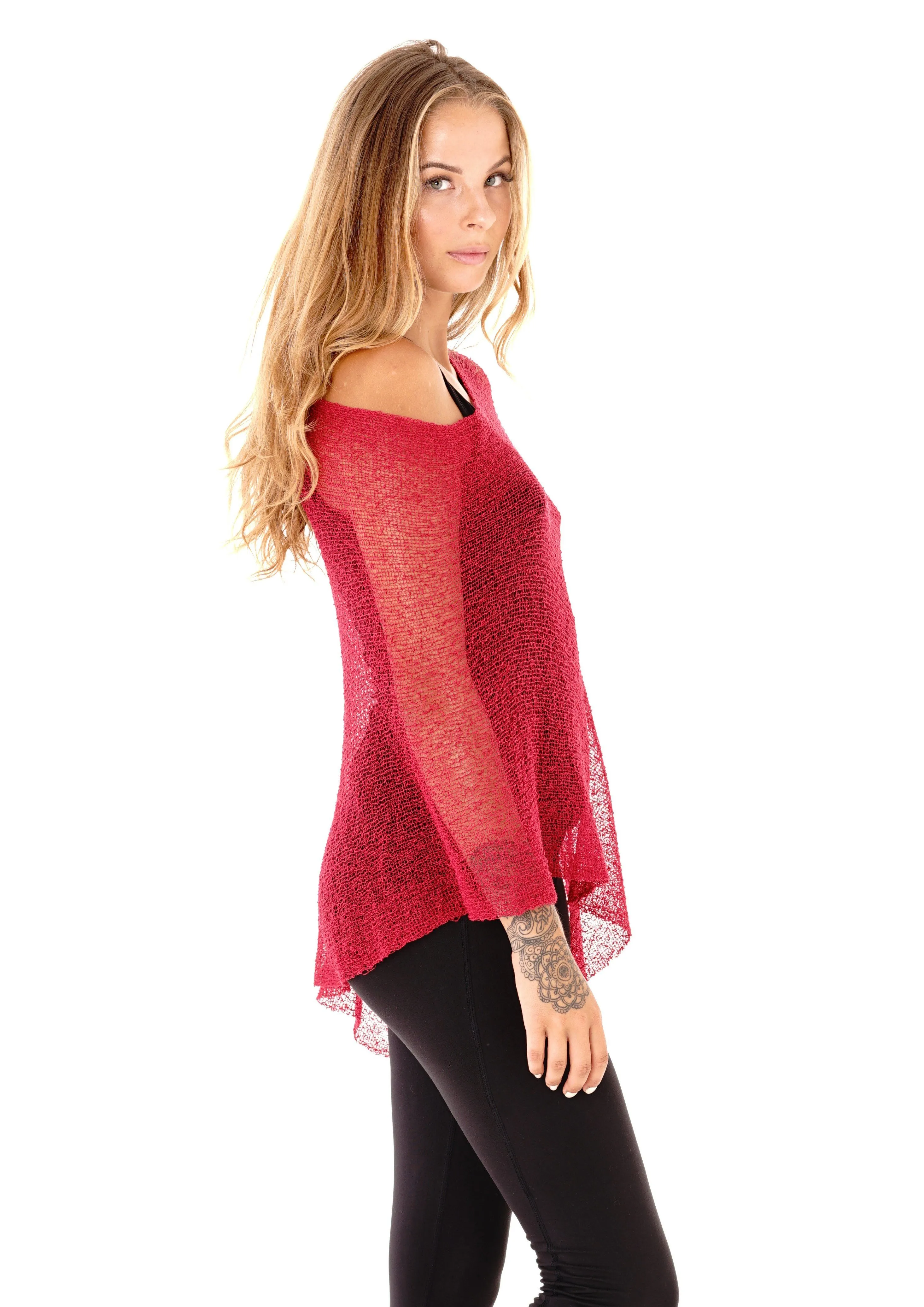 Sheer Knit Poncho Shrug - Lightweight Cover-Up by SHU-SHI