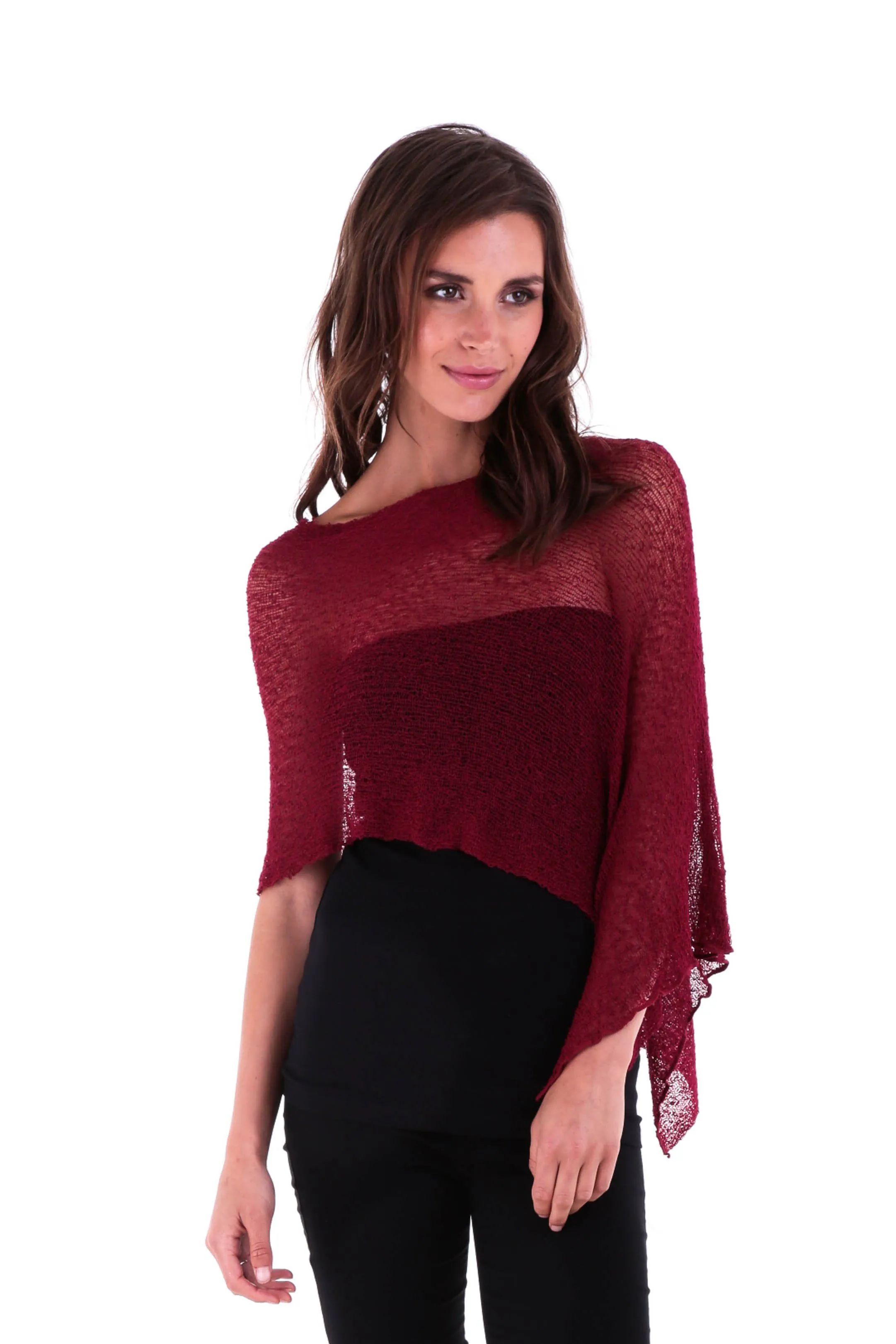 Sheer Knit Poncho Shrug - Lightweight Cover-Up by SHU-SHI