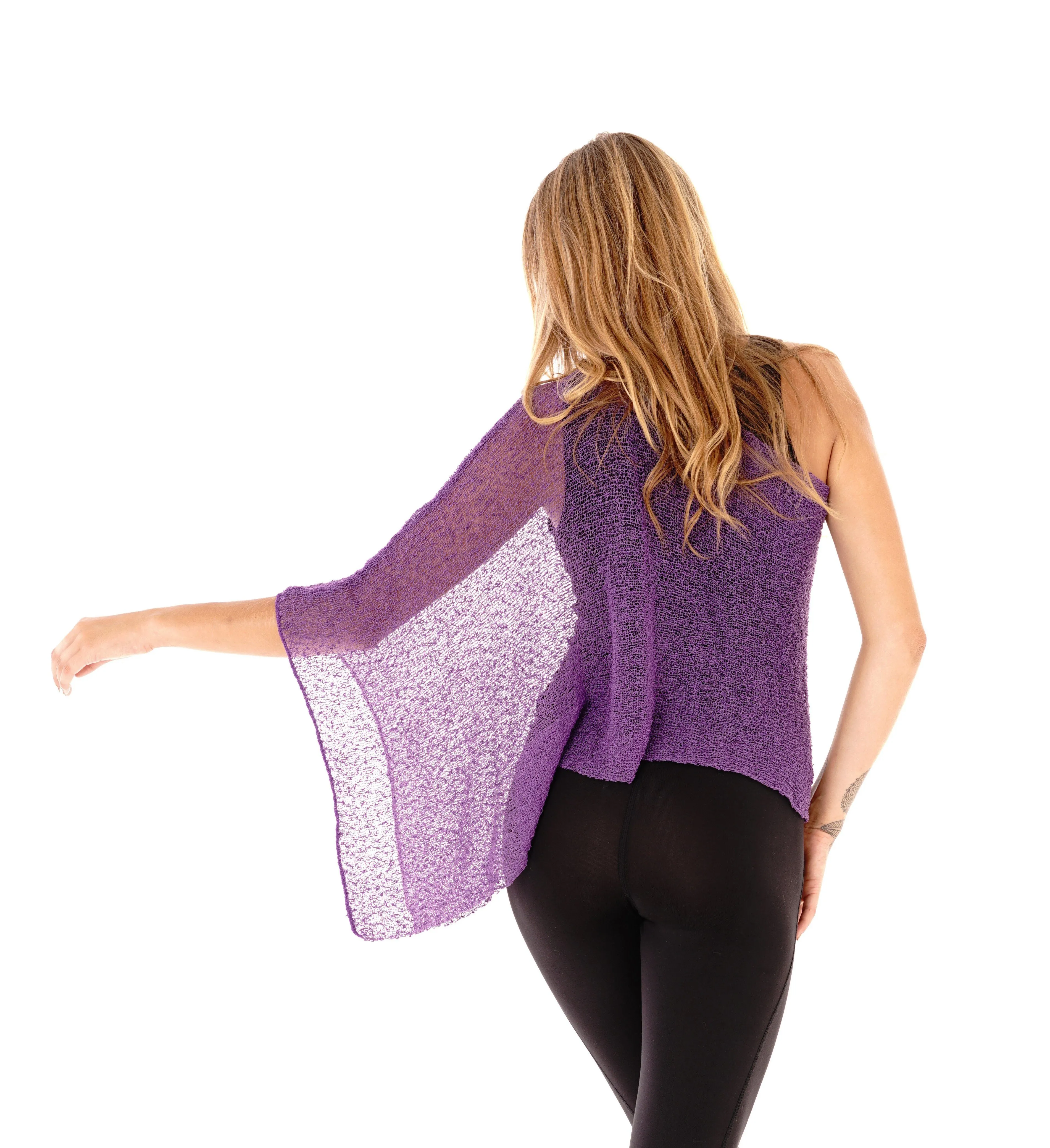 Sheer Knit Poncho Shrug - Lightweight Cover-Up by SHU-SHI