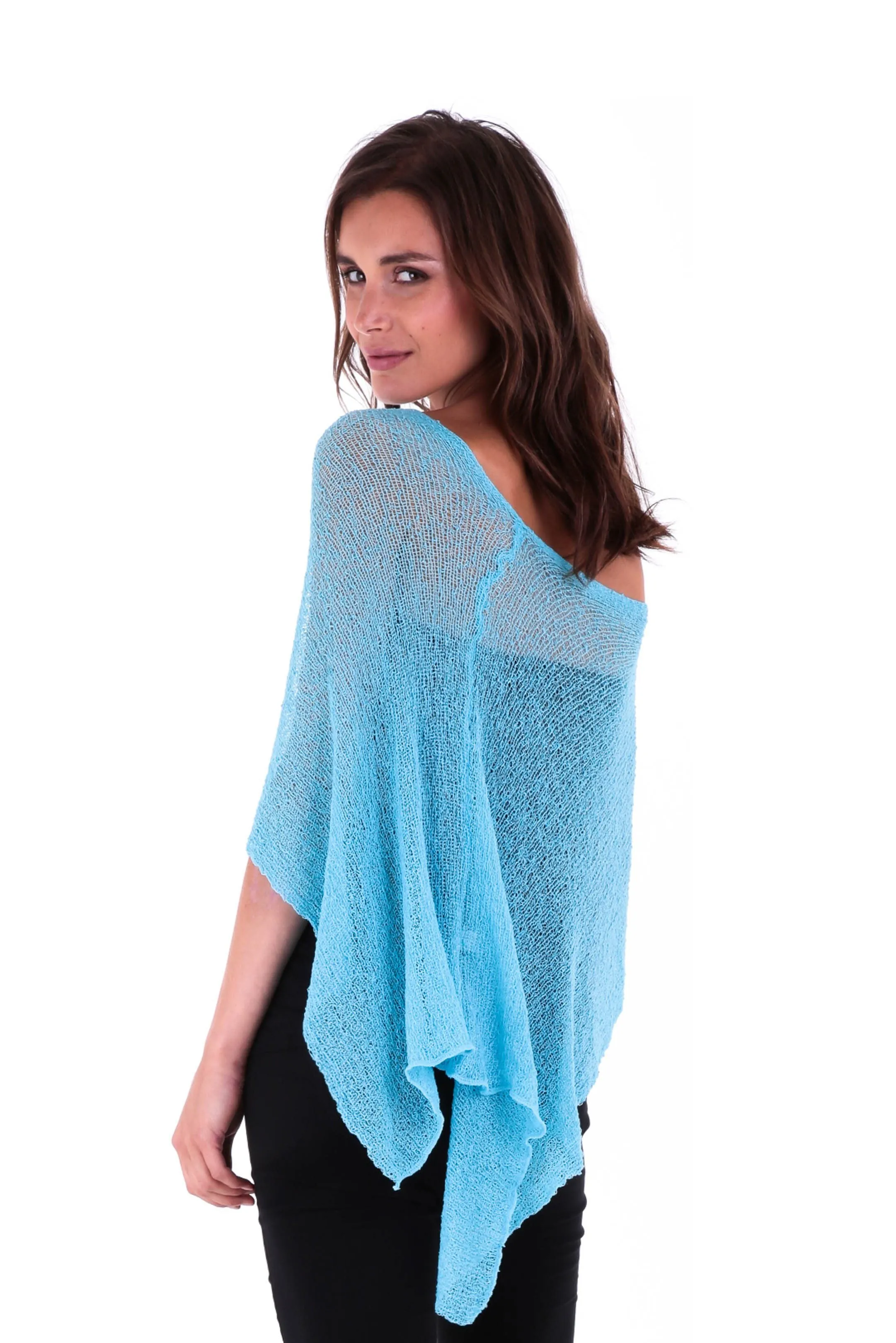 Sheer Knit Poncho Shrug - Lightweight Cover-Up by SHU-SHI