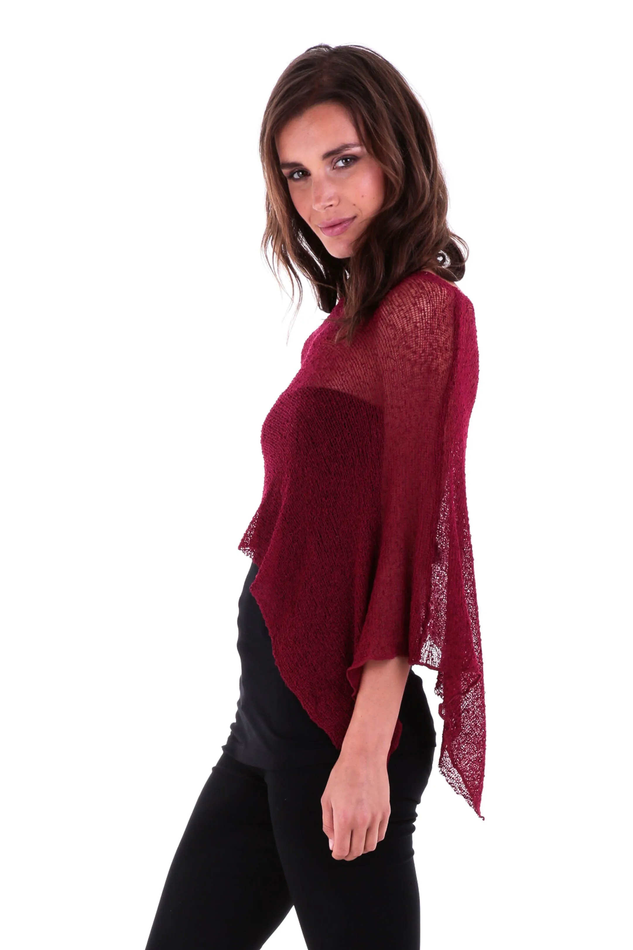 Sheer Knit Poncho Shrug - Lightweight Cover-Up by SHU-SHI