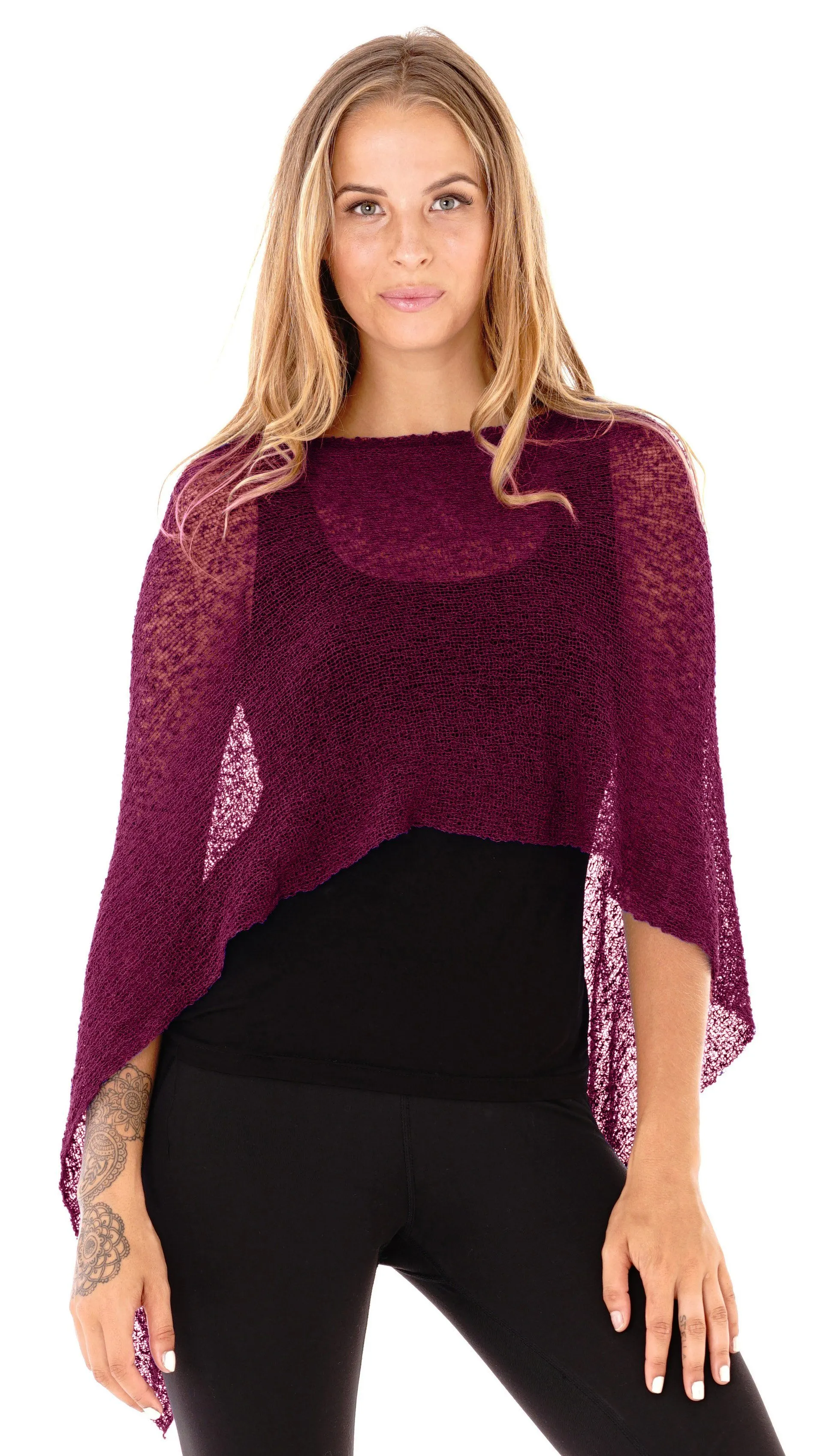 Sheer Knit Poncho Shrug - Lightweight Cover-Up by SHU-SHI