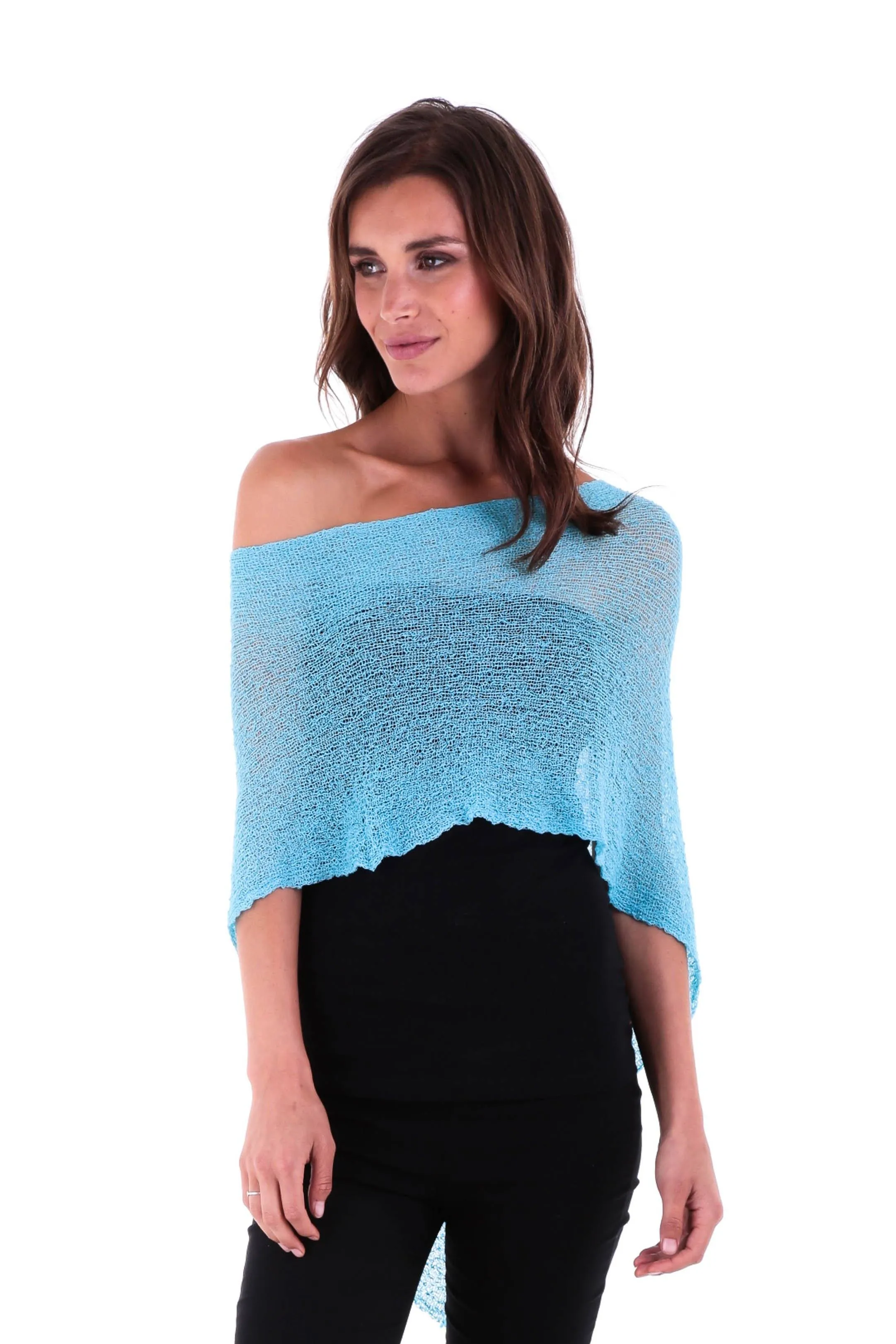 Sheer Knit Poncho Shrug - Lightweight Cover-Up by SHU-SHI