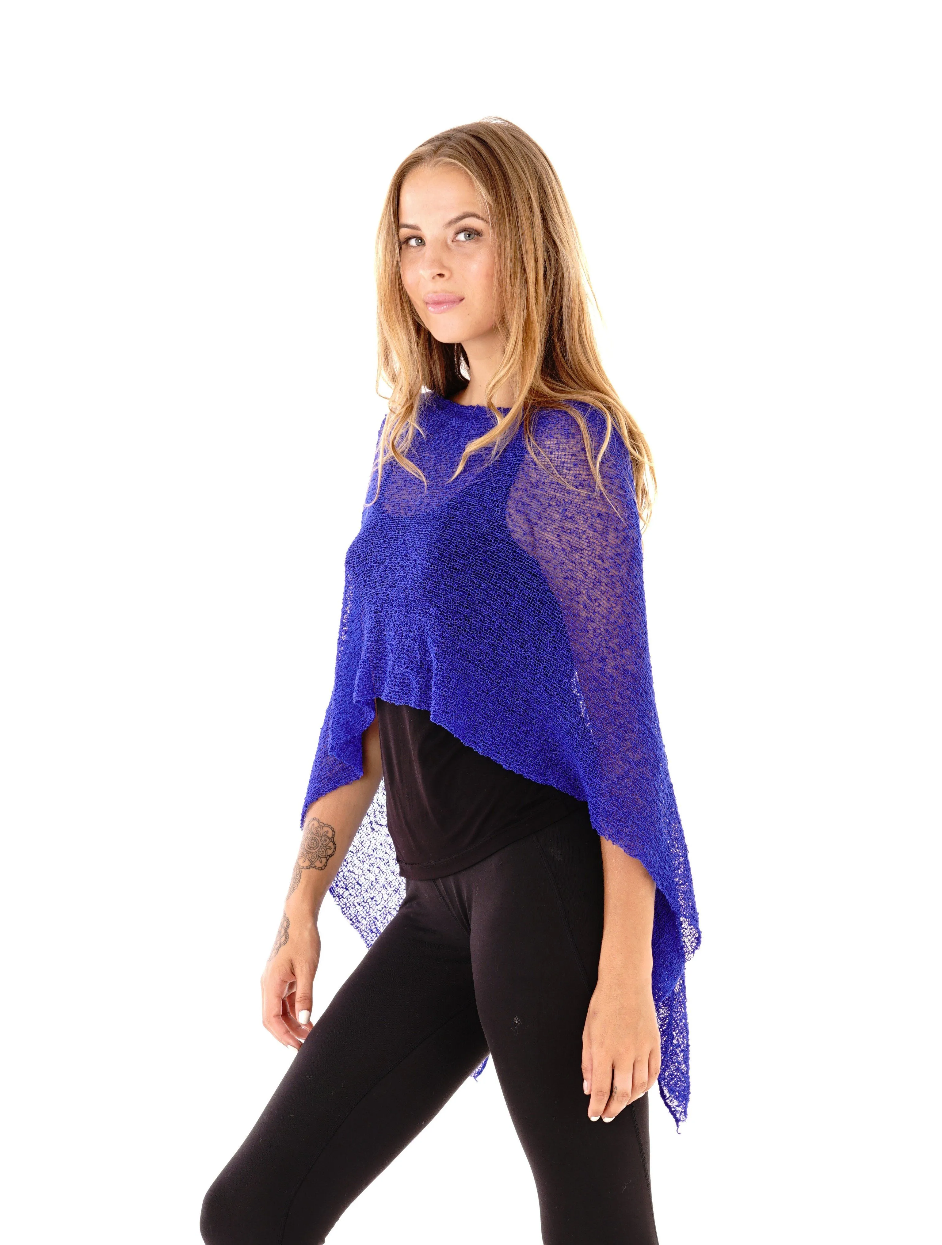 Sheer Knit Poncho Shrug - Lightweight Cover-Up by SHU-SHI