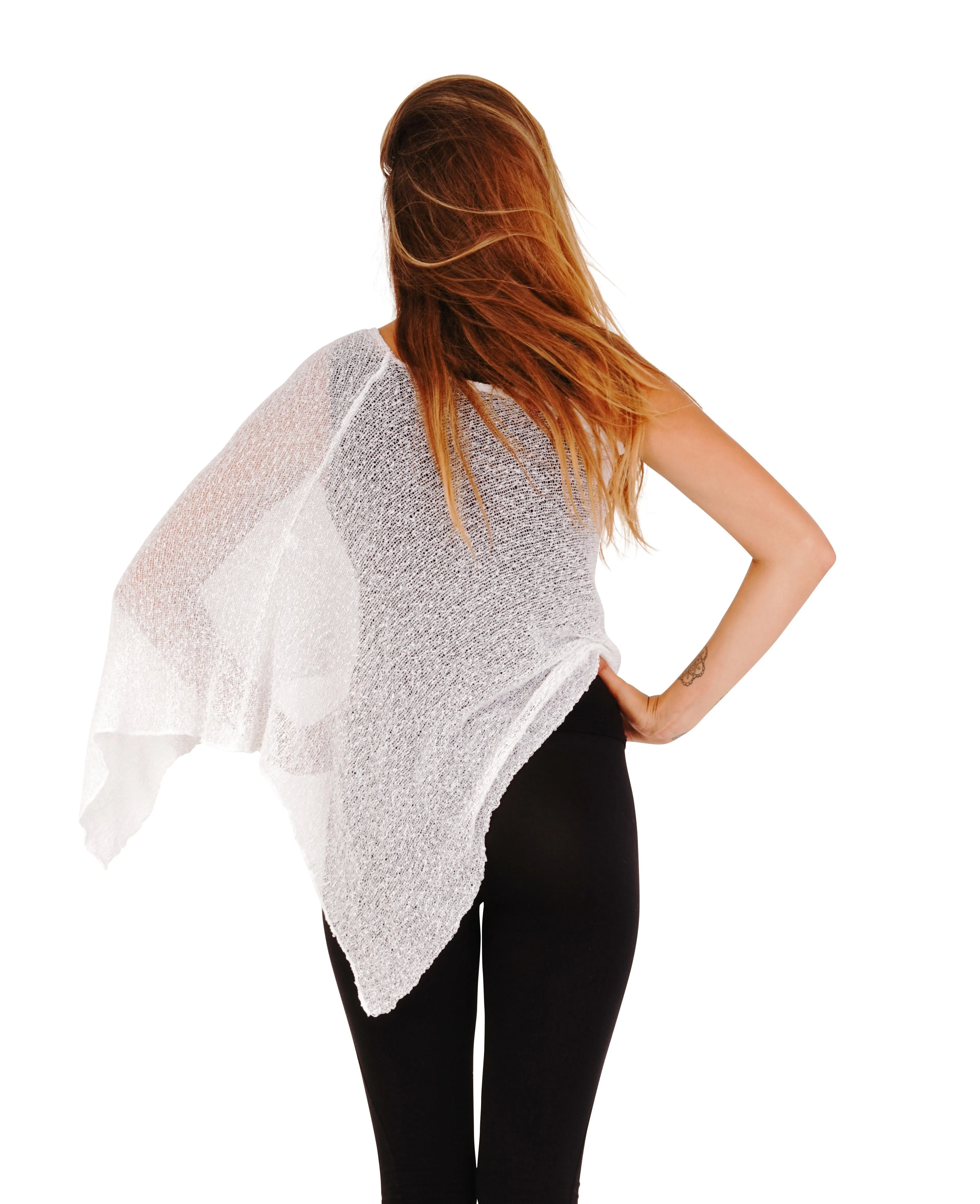 Sheer Knit Poncho Shrug - Lightweight Cover-Up by SHU-SHI