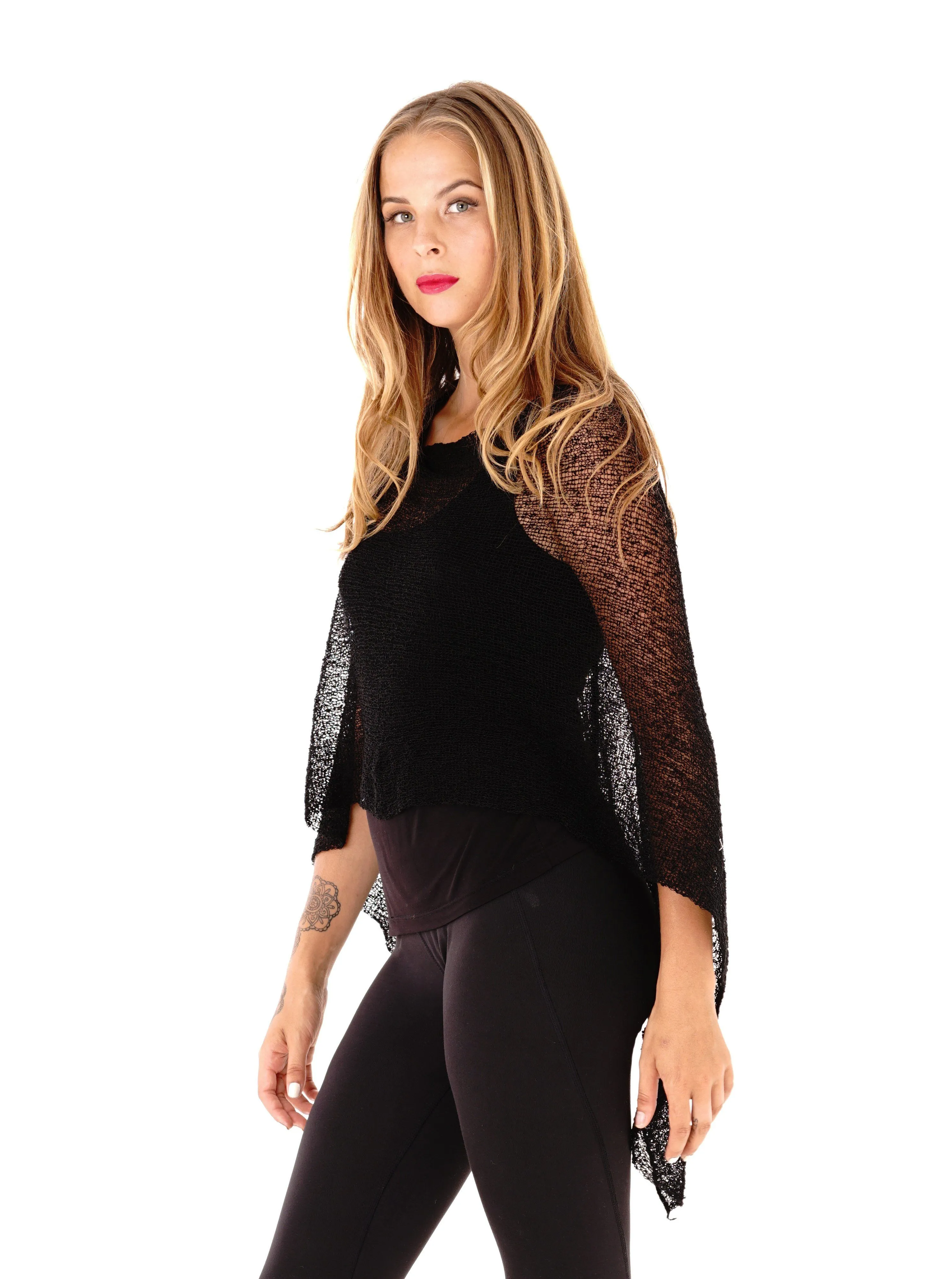 Sheer Knit Poncho Shrug - Lightweight Cover-Up by SHU-SHI