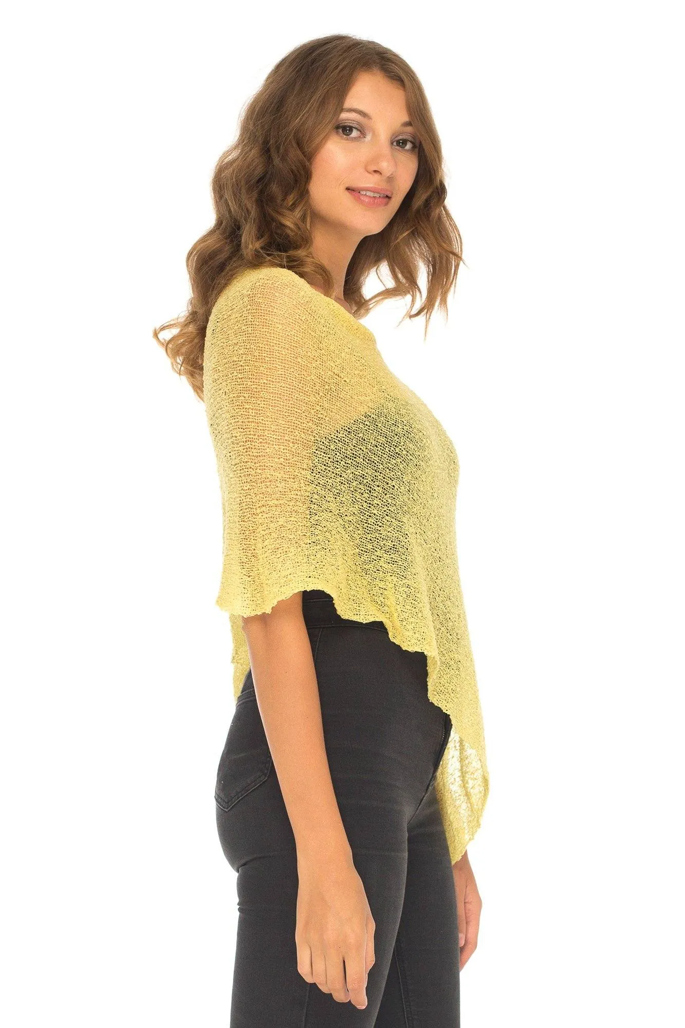 Sheer Knit Poncho Shrug - Lightweight Cover-Up by SHU-SHI