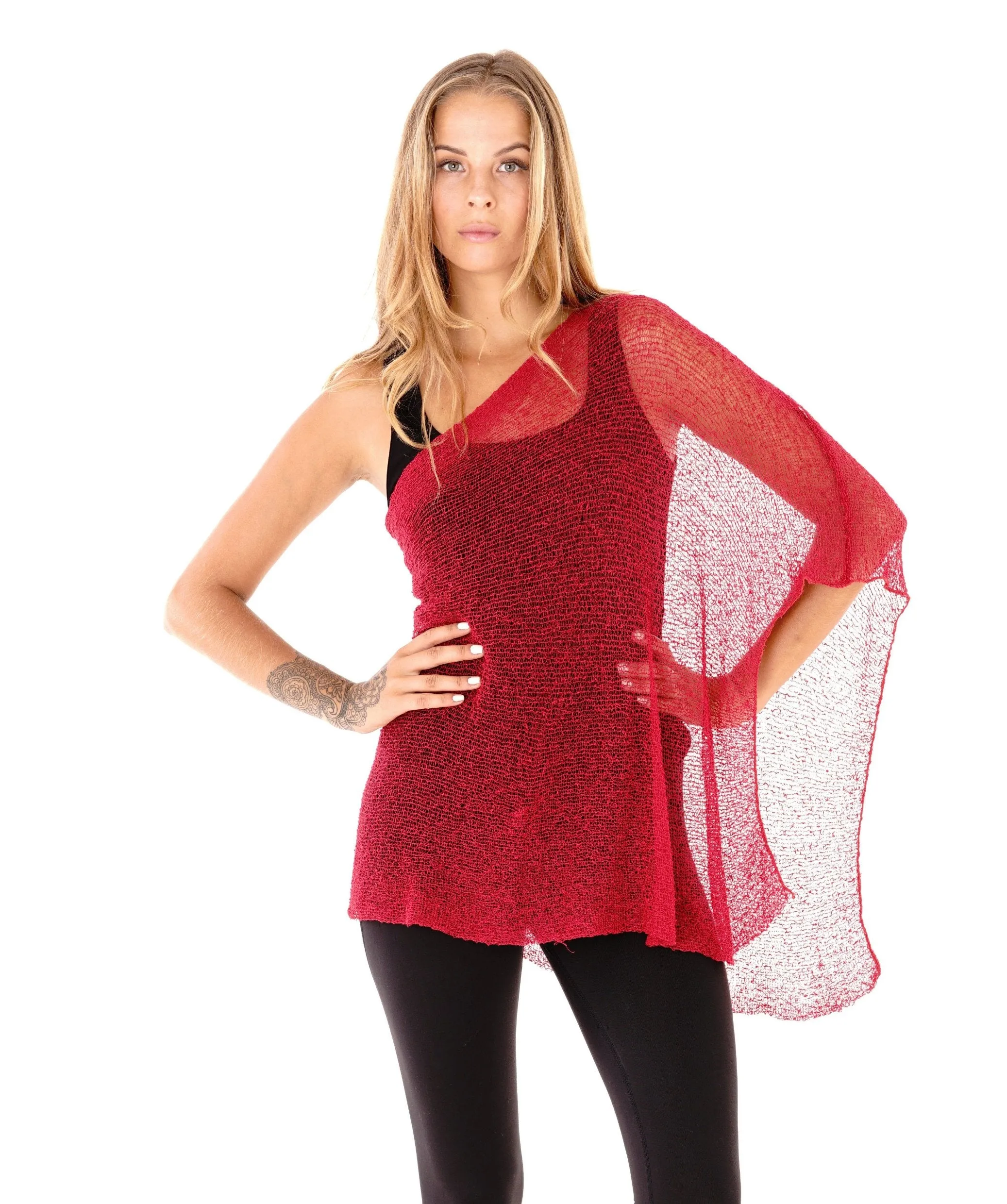 Sheer Knit Poncho Shrug - Lightweight Cover-Up by SHU-SHI