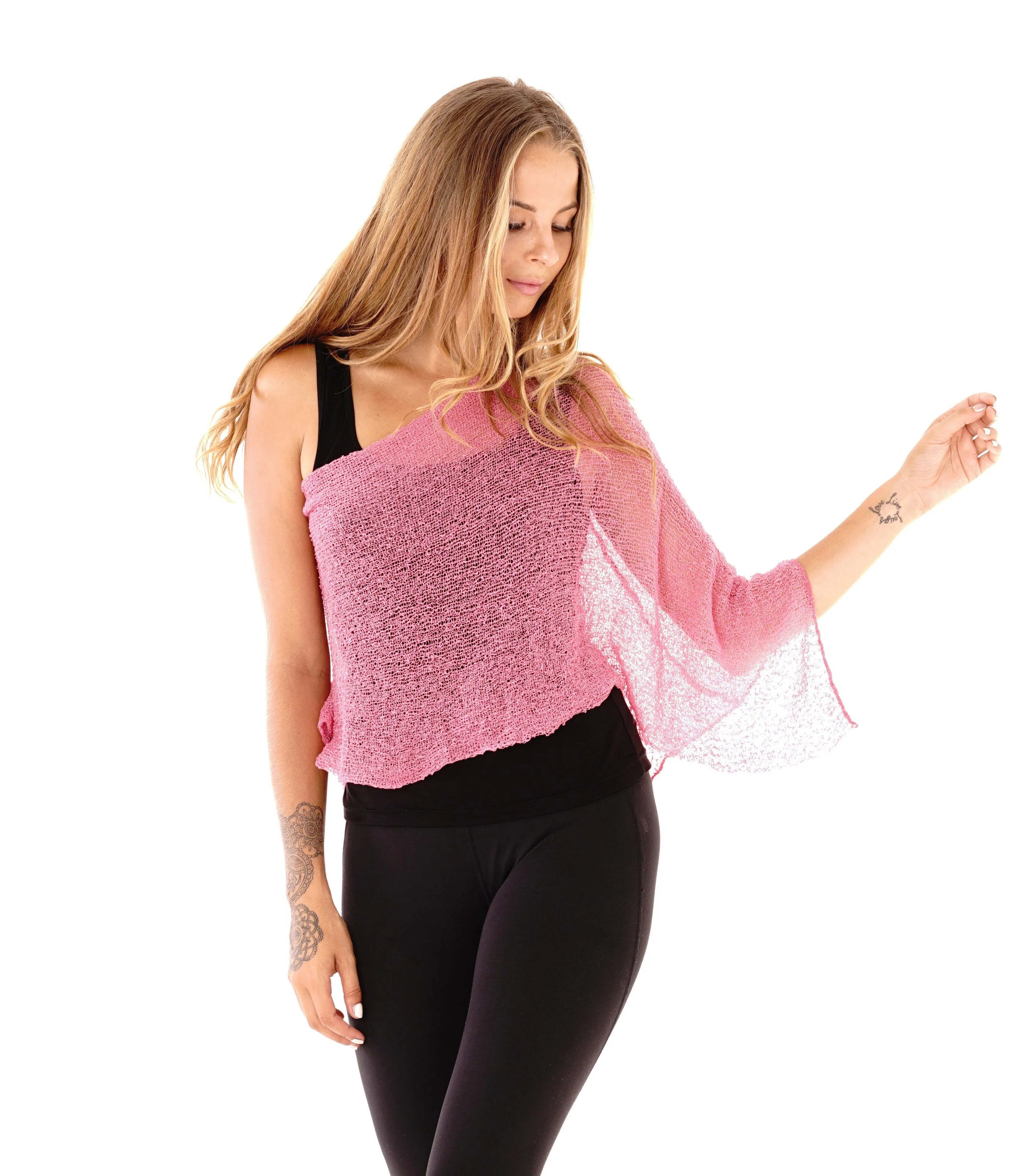 Sheer Knit Poncho Shrug - Lightweight Cover-Up by SHU-SHI