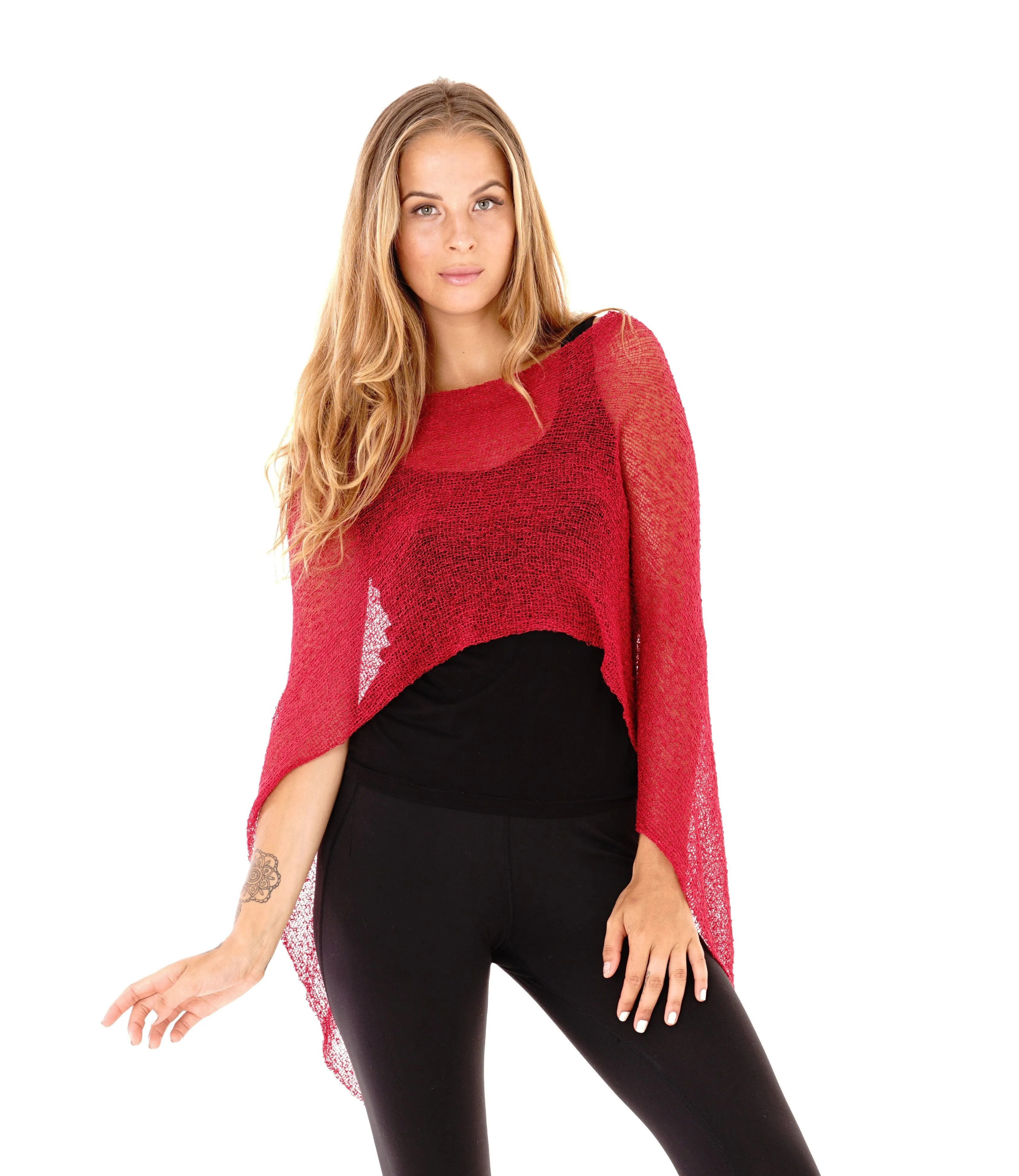 Sheer Knit Poncho Shrug - Lightweight Cover-Up by SHU-SHI