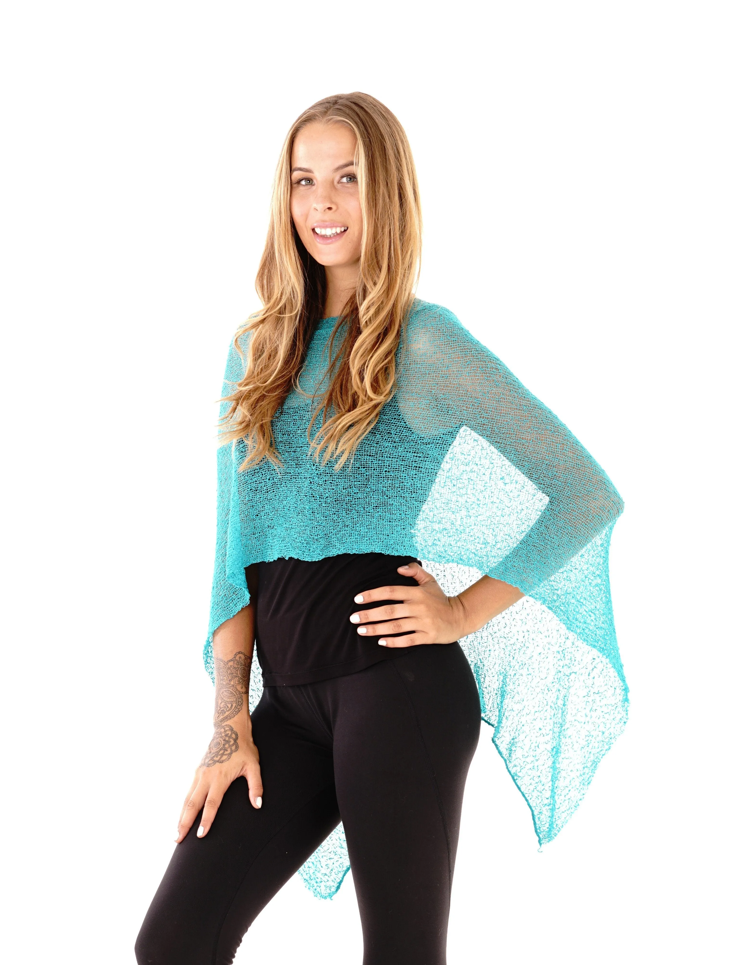 Sheer Knit Poncho Shrug - Lightweight Cover-Up by SHU-SHI