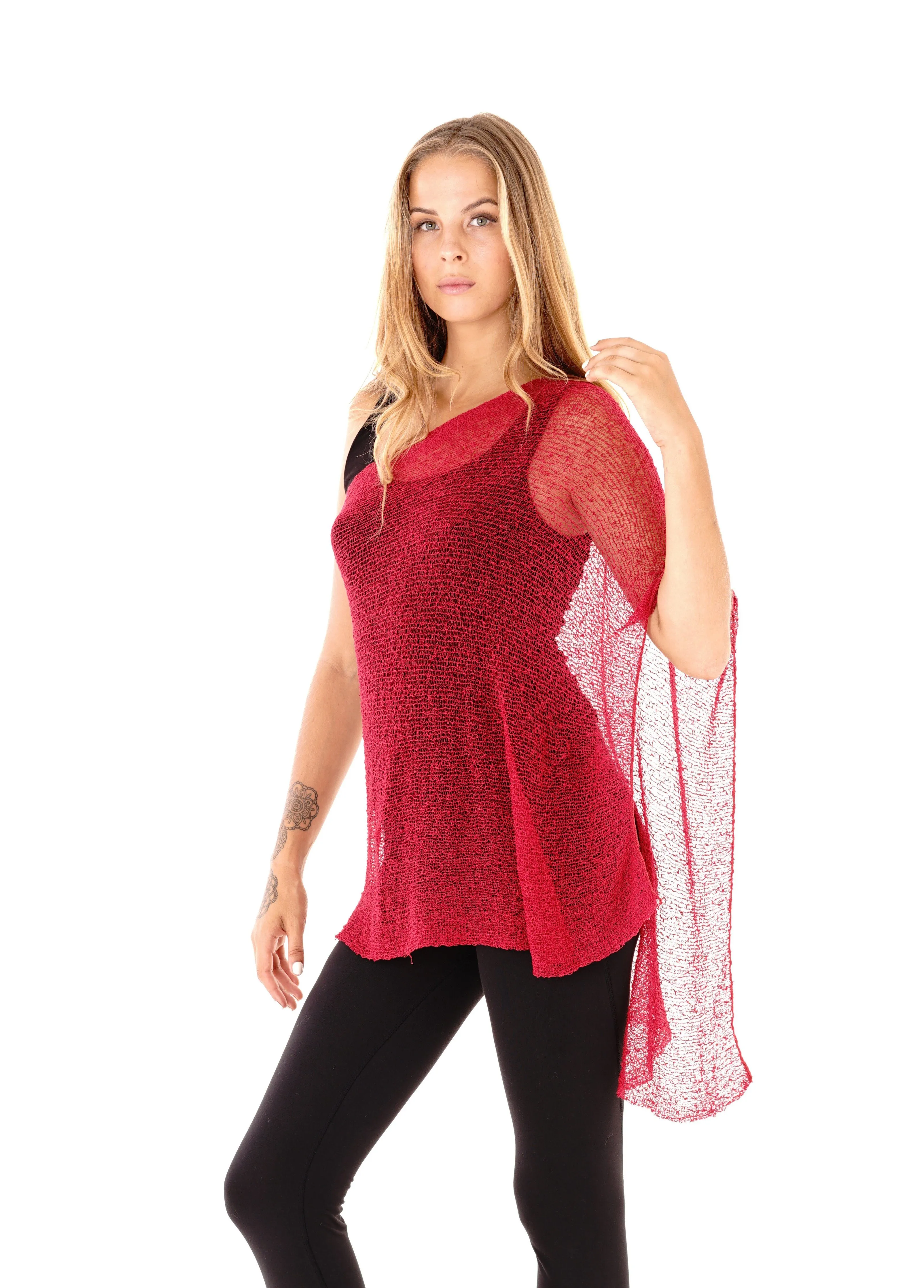 Sheer Knit Poncho Shrug - Lightweight Cover-Up by SHU-SHI