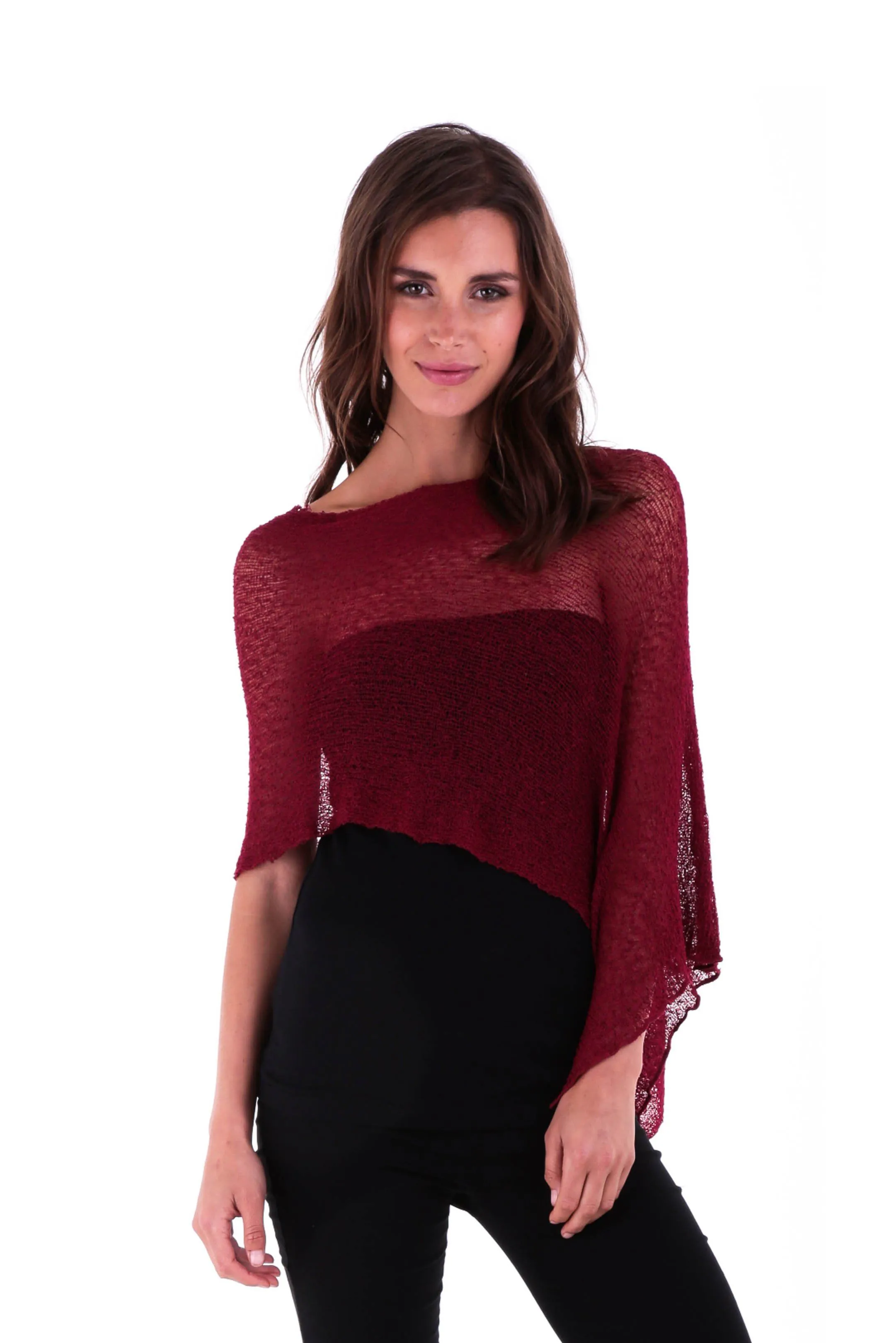 Sheer Knit Poncho Shrug - Lightweight Cover-Up by SHU-SHI