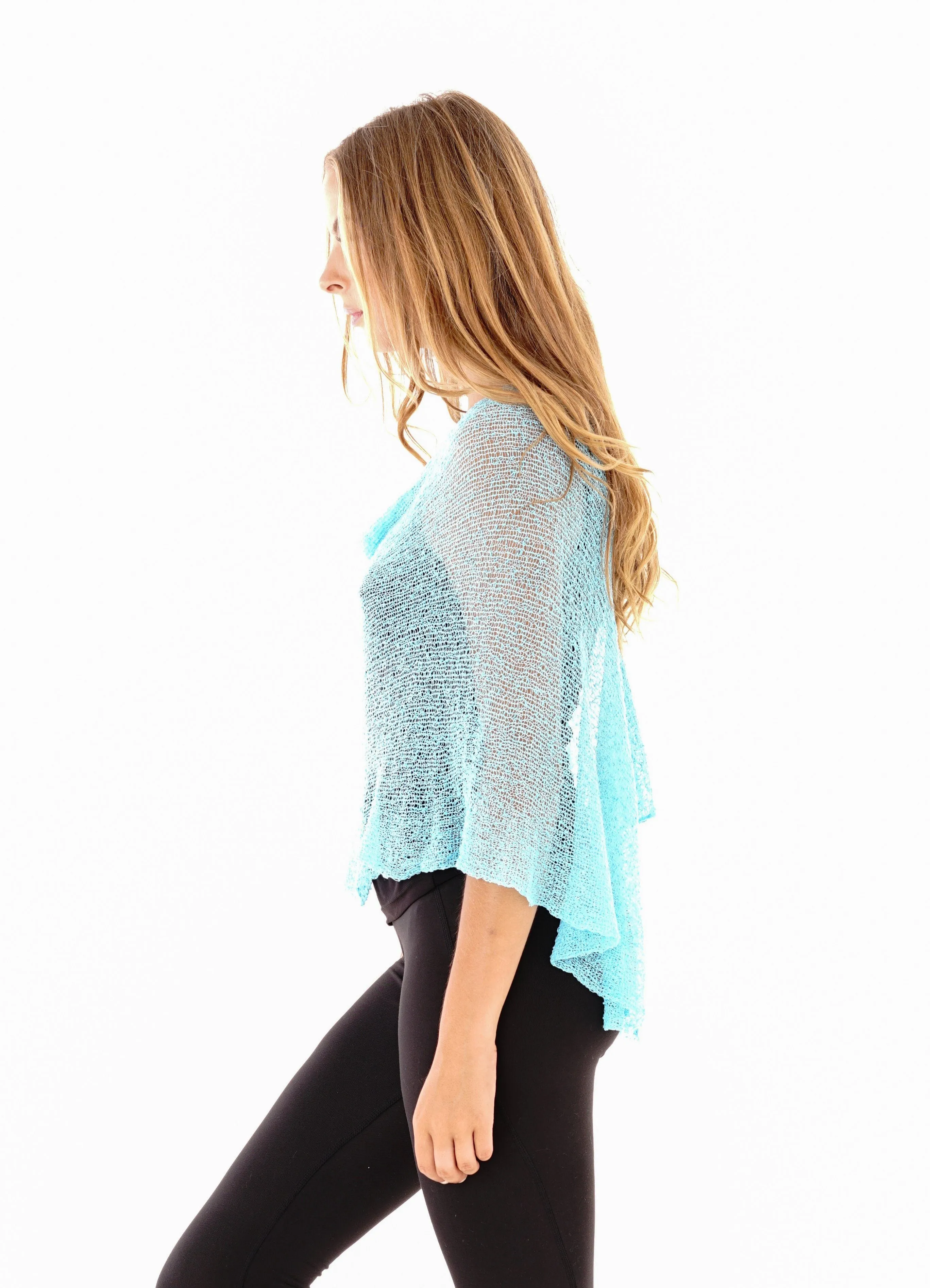 Sheer Knit Poncho Shrug - Lightweight Cover-Up by SHU-SHI