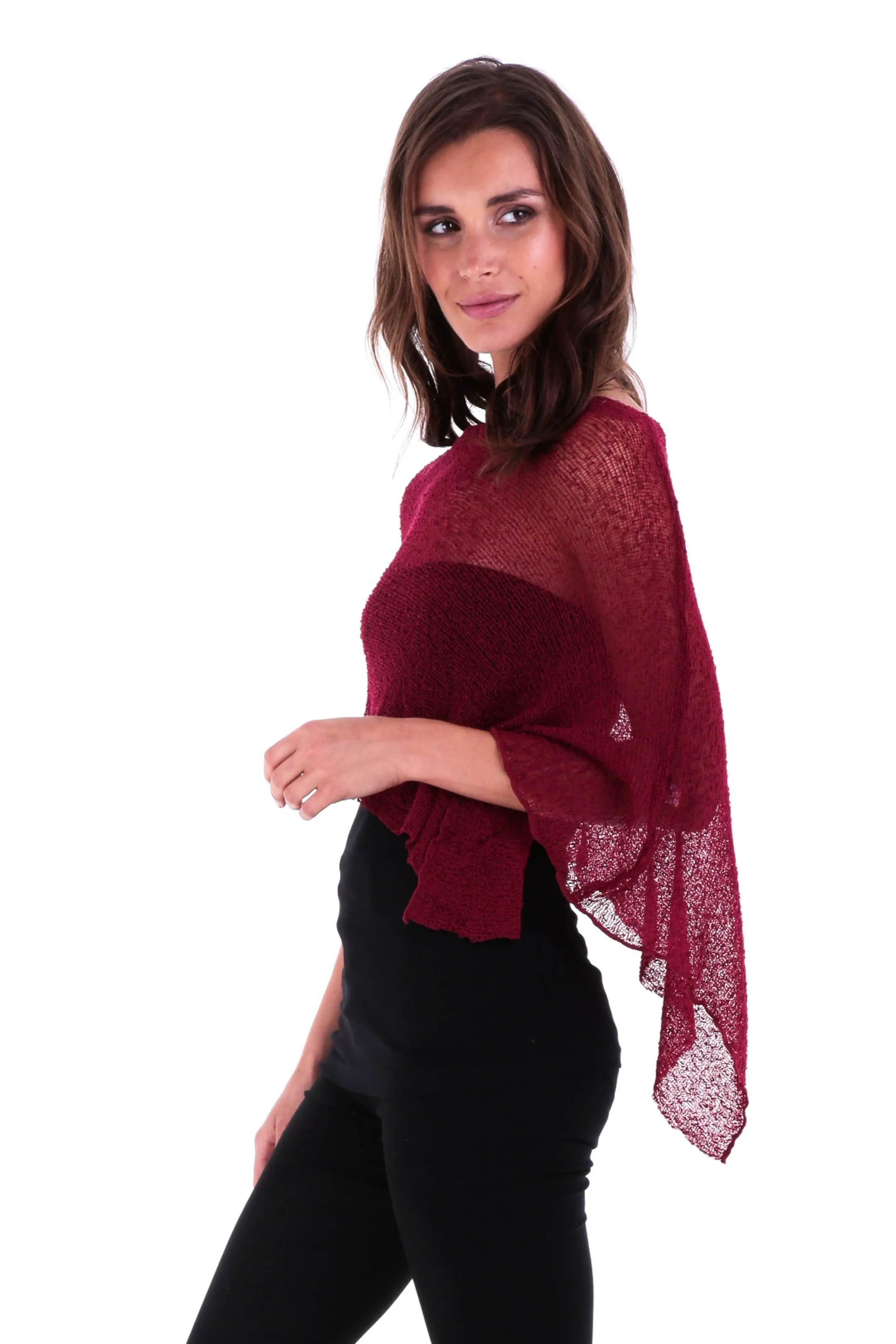 Sheer Knit Poncho Shrug - Lightweight Cover-Up by SHU-SHI