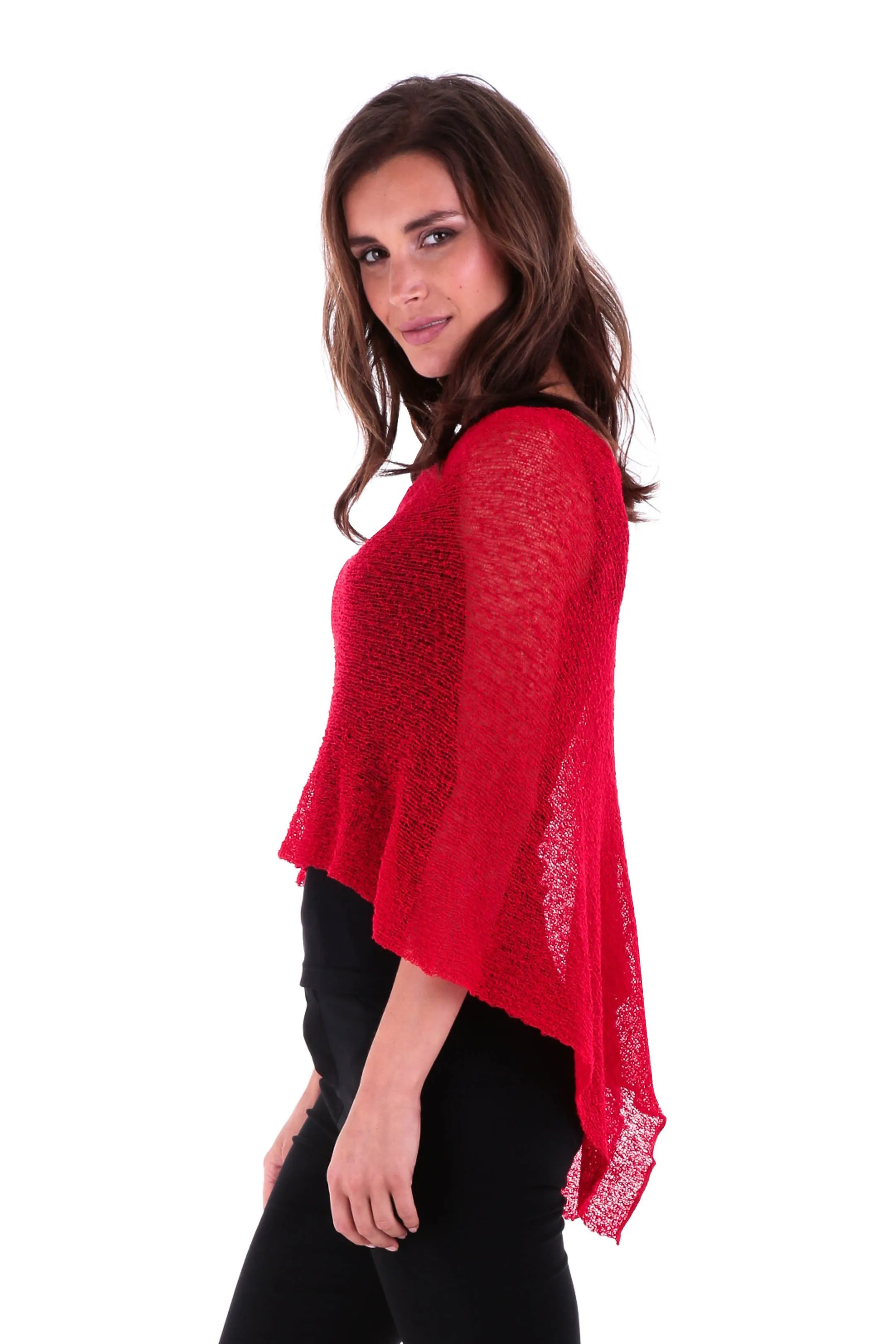 Sheer Knit Poncho Shrug - Lightweight Cover-Up by SHU-SHI