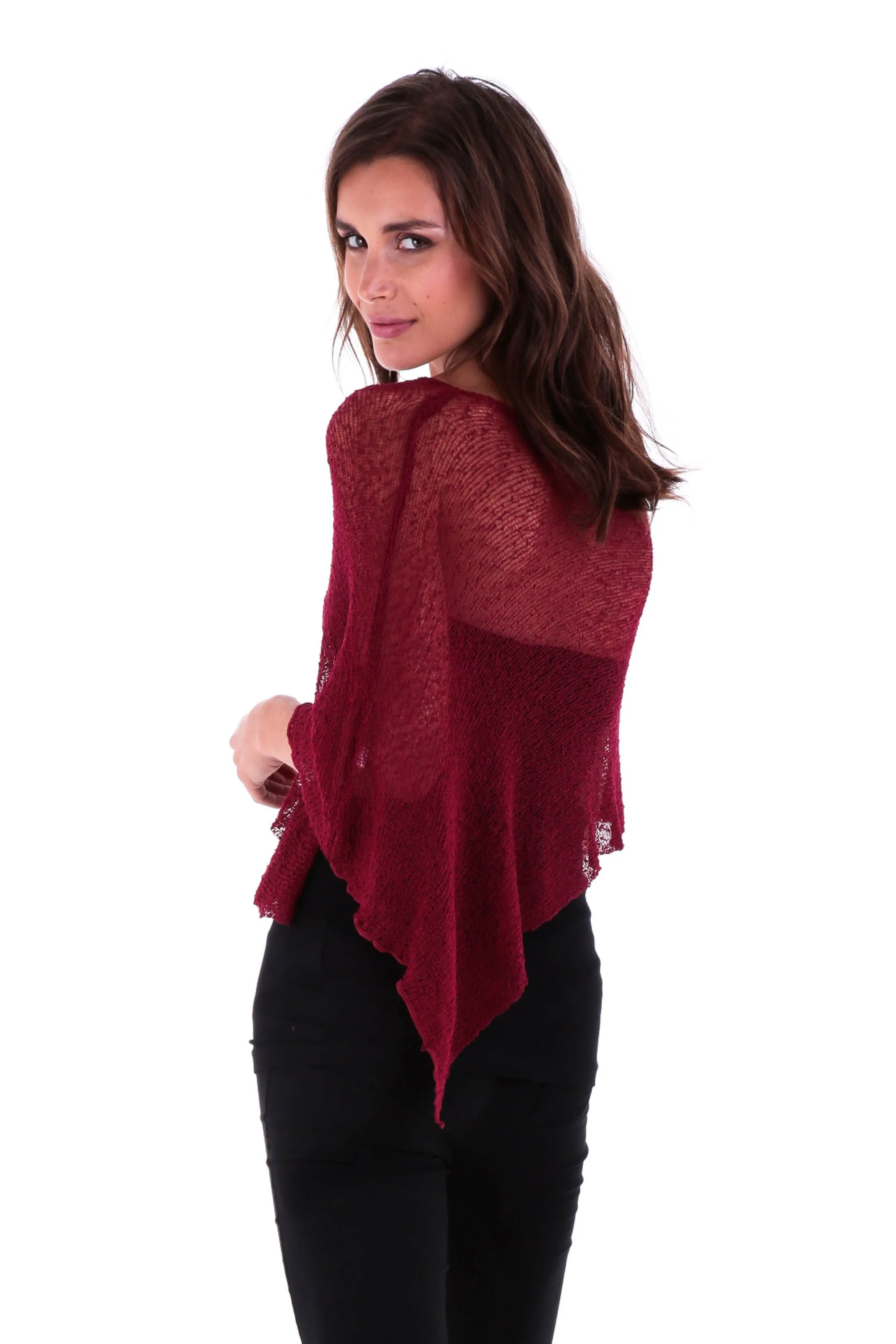 Sheer Knit Poncho Shrug - Lightweight Cover-Up by SHU-SHI