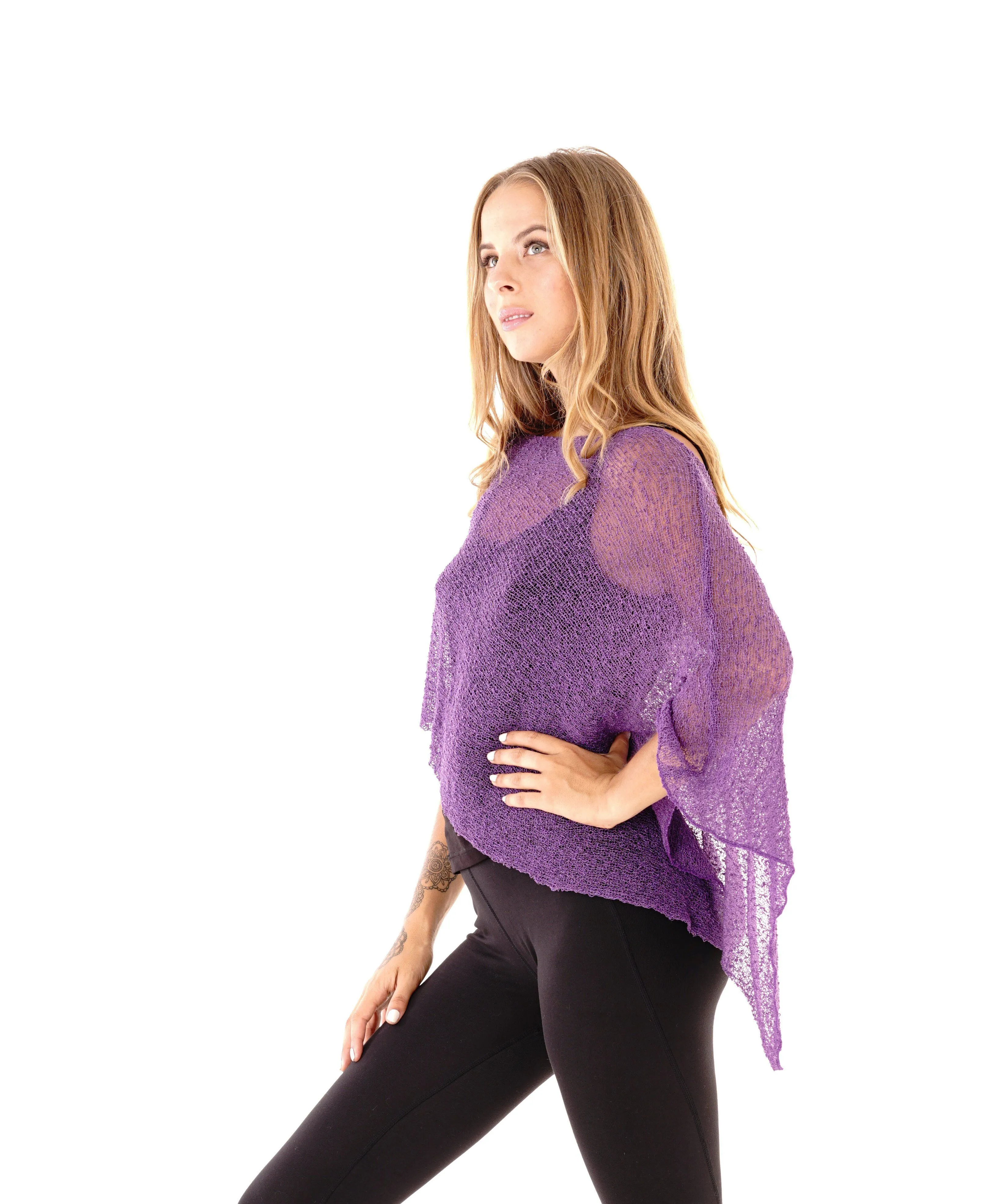 Sheer Knit Poncho Shrug - Lightweight Cover-Up by SHU-SHI