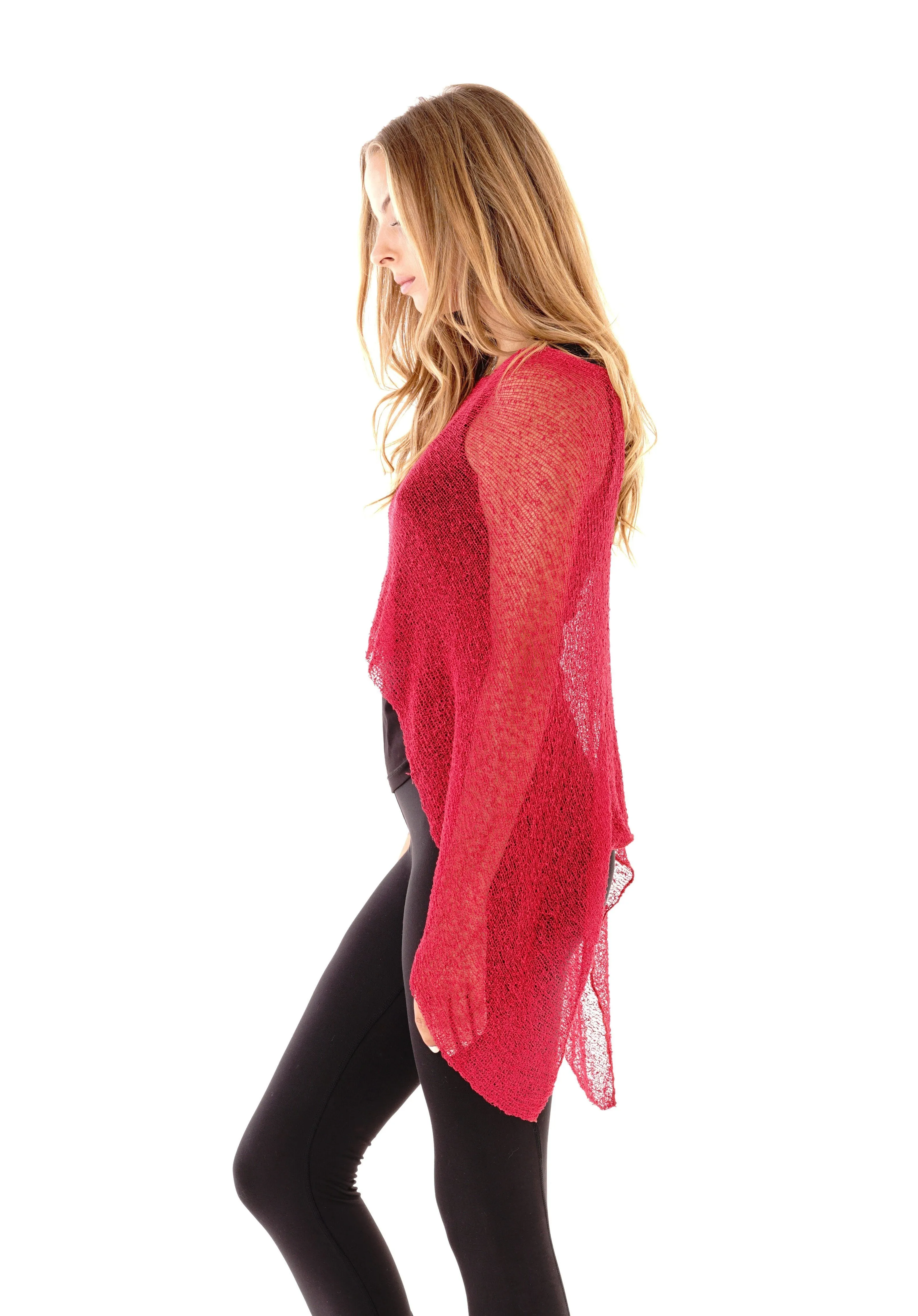 Sheer Knit Poncho Shrug - Lightweight Cover-Up by SHU-SHI