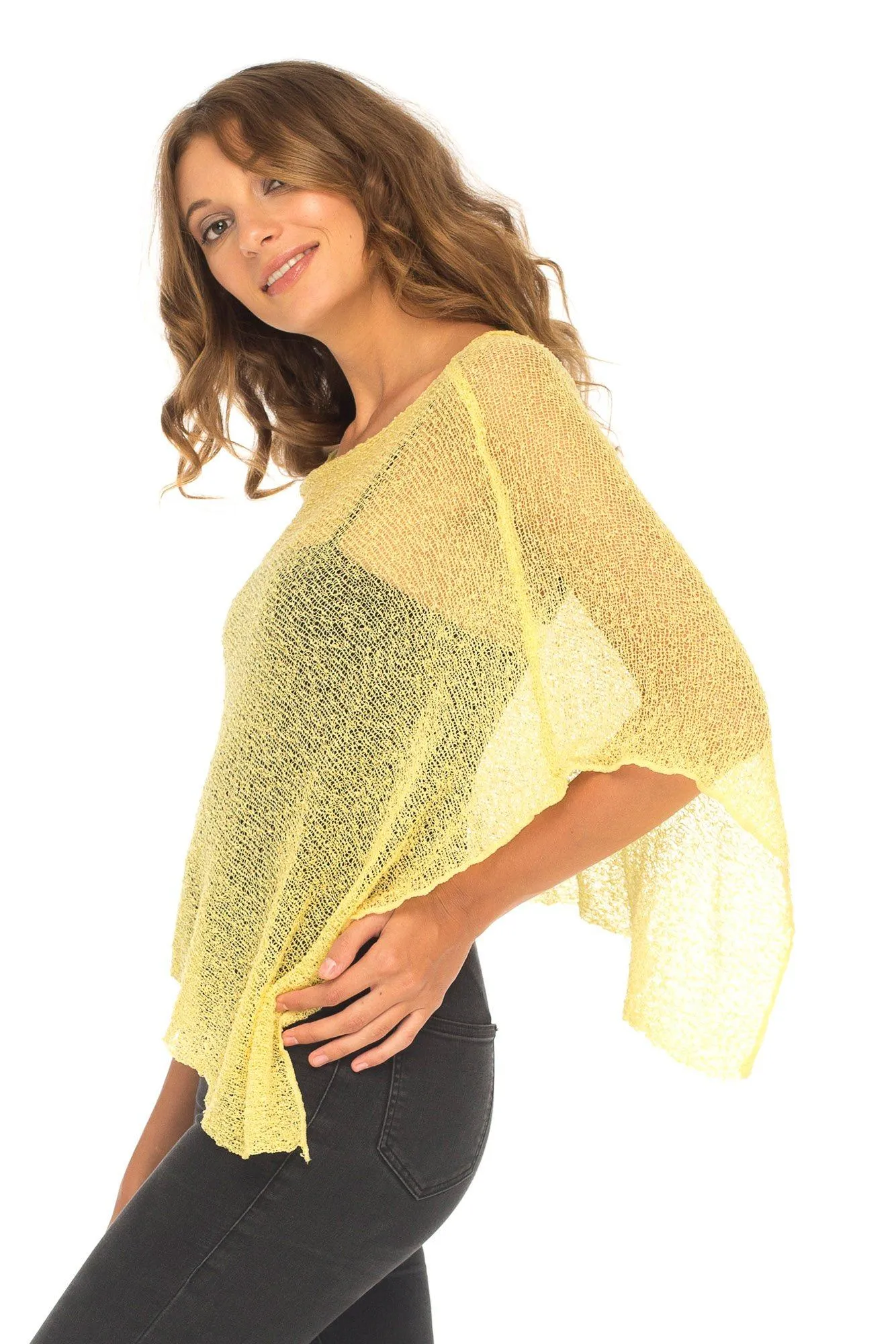 Sheer Knit Poncho Shrug - Lightweight Cover-Up by SHU-SHI