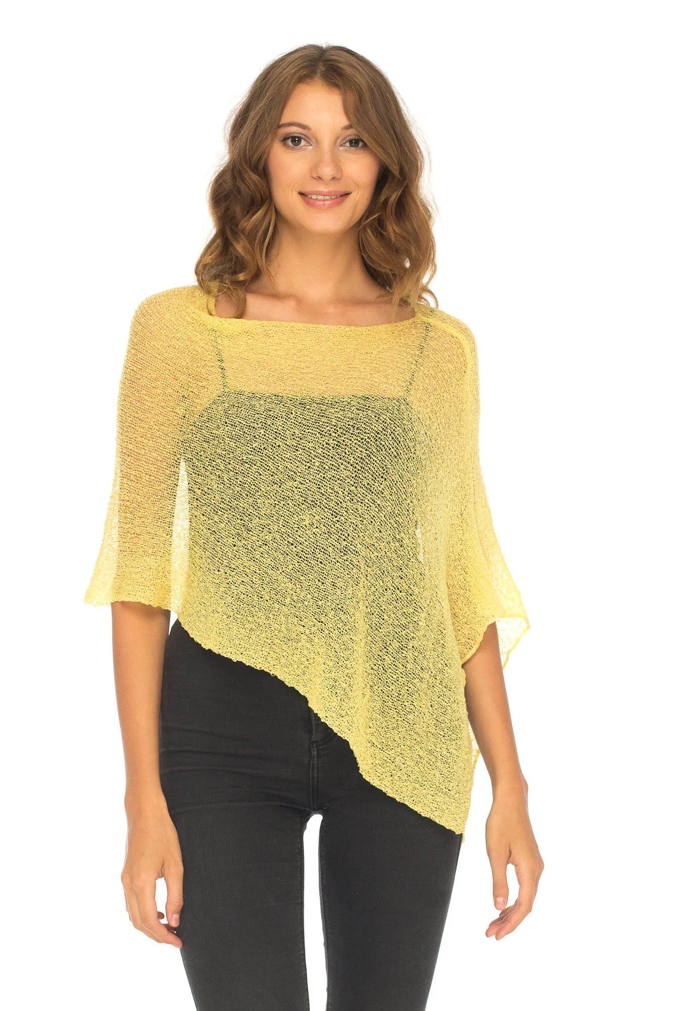 Sheer Knit Poncho Shrug - Lightweight Cover-Up by SHU-SHI