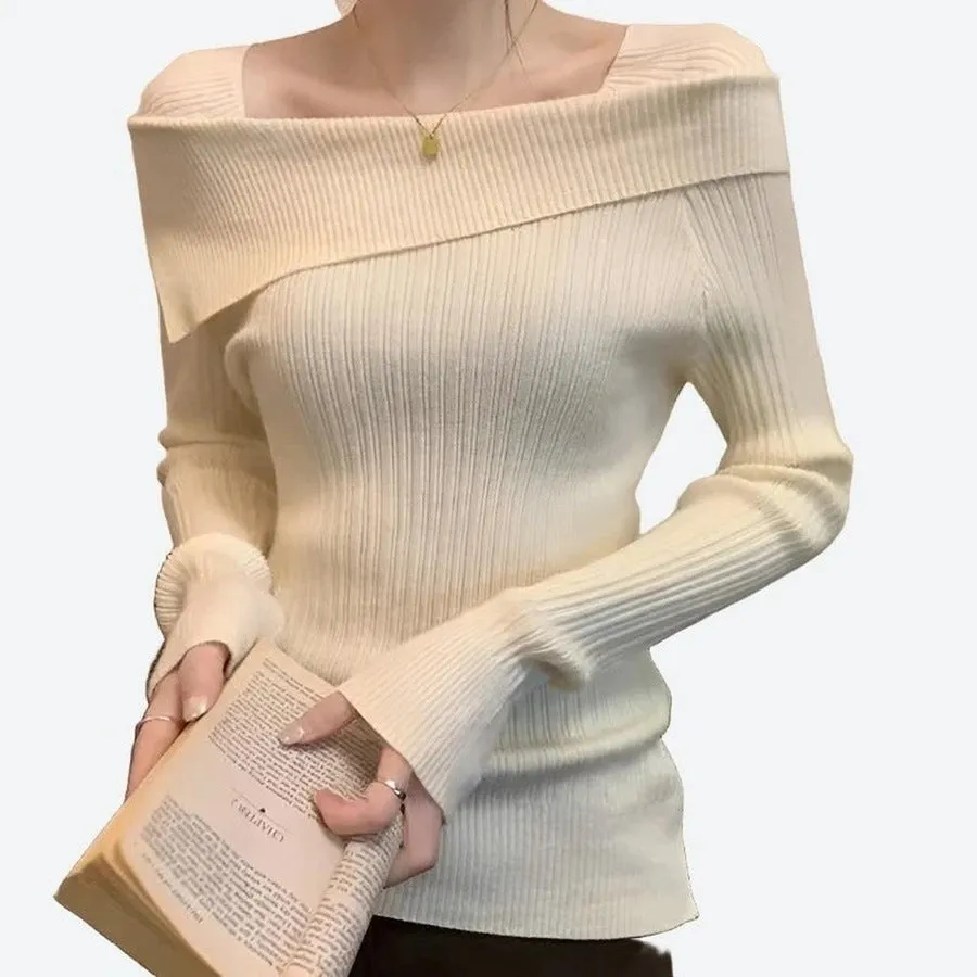 Slim Fit Off-Shoulder Long-Sleeve Tops