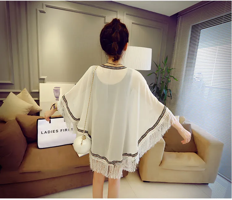 Solid Colored Chiffon Summer Sunscreen Korean Loose Mid-Length Thin Cardigan Women Outdoor Outerwear