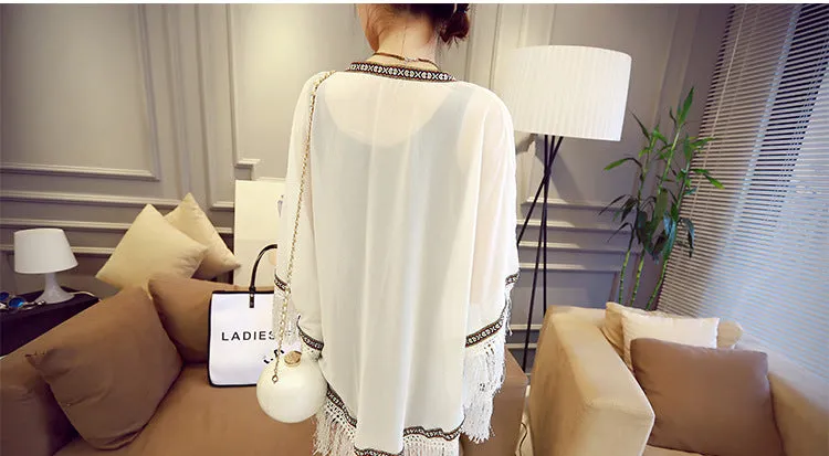 Solid Colored Chiffon Summer Sunscreen Korean Loose Mid-Length Thin Cardigan Women Outdoor Outerwear