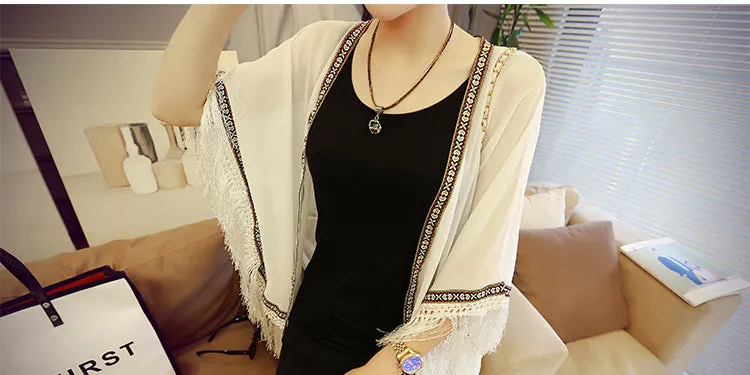 Solid Colored Chiffon Summer Sunscreen Korean Loose Mid-Length Thin Cardigan Women Outdoor Outerwear