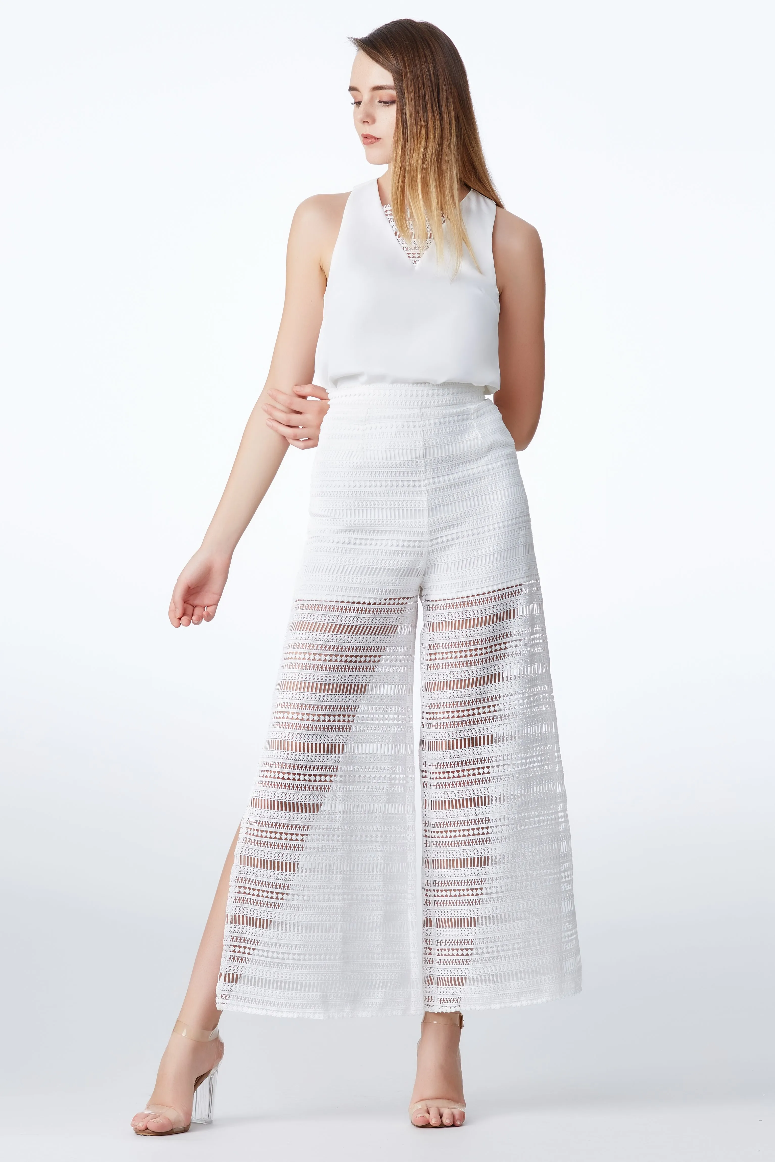 SS'18 NOW Lace Palazzo Pants - White