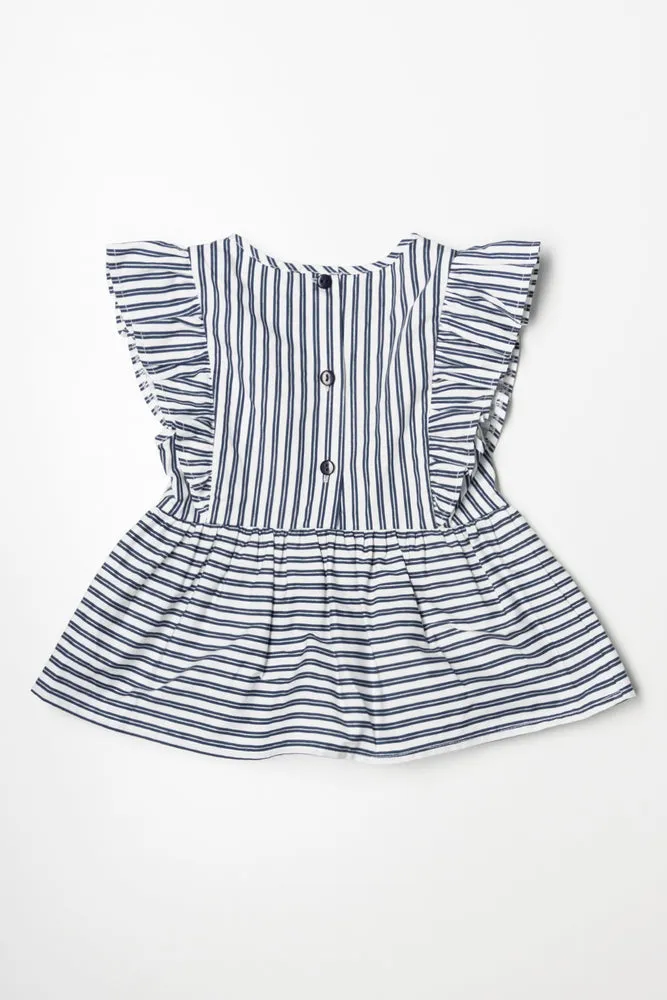 Stripe Peplum Frill Top Navy